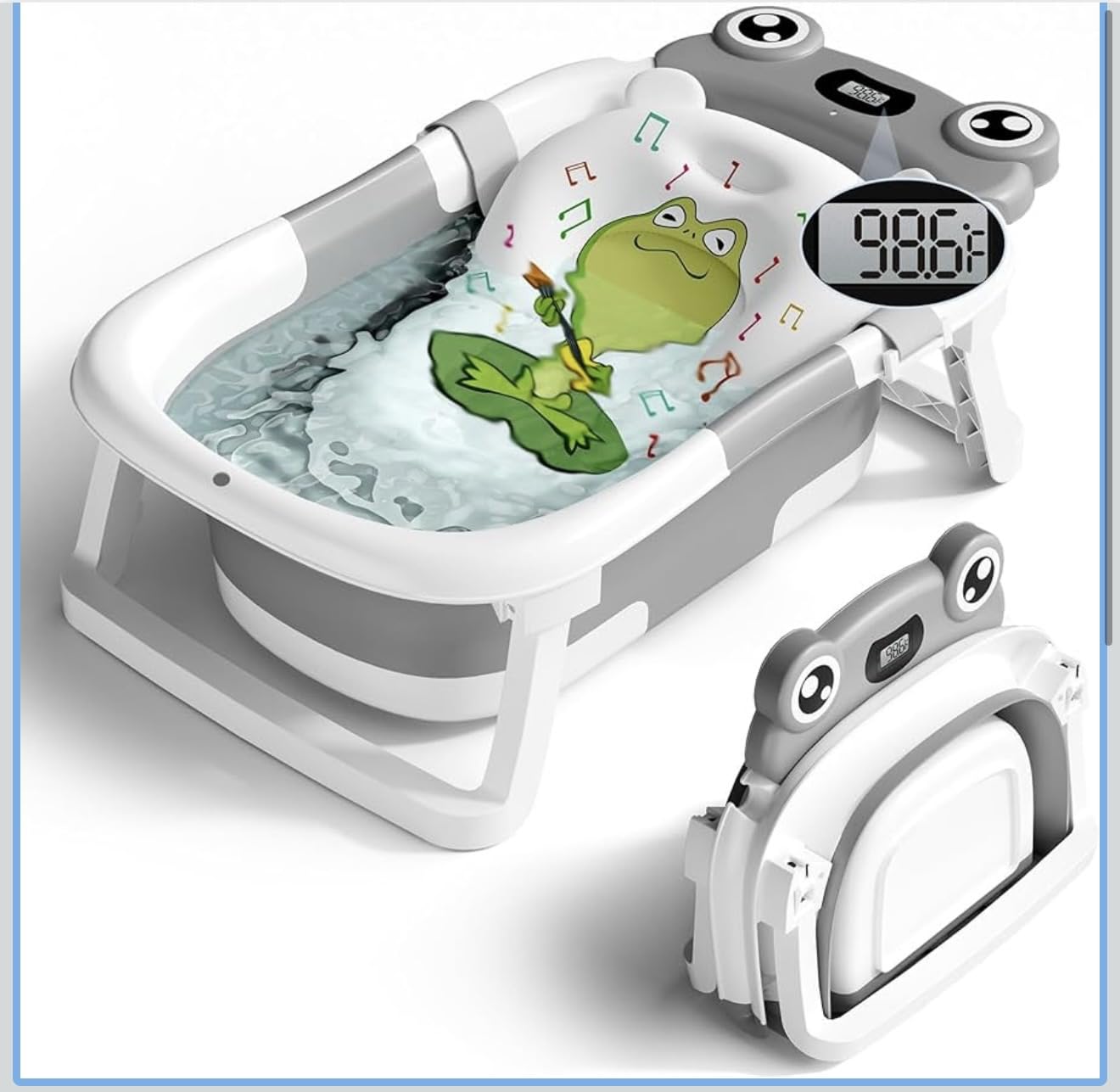 Baby Bathtub, Collapsible Newborn Bathtub for Infant to Toddler 0-24 Months with Soft Cushion and Thermometer,Portable Travel Newborn Tub with No-Slip Feet, Baby Shower Gifts,Grey customer photo 1