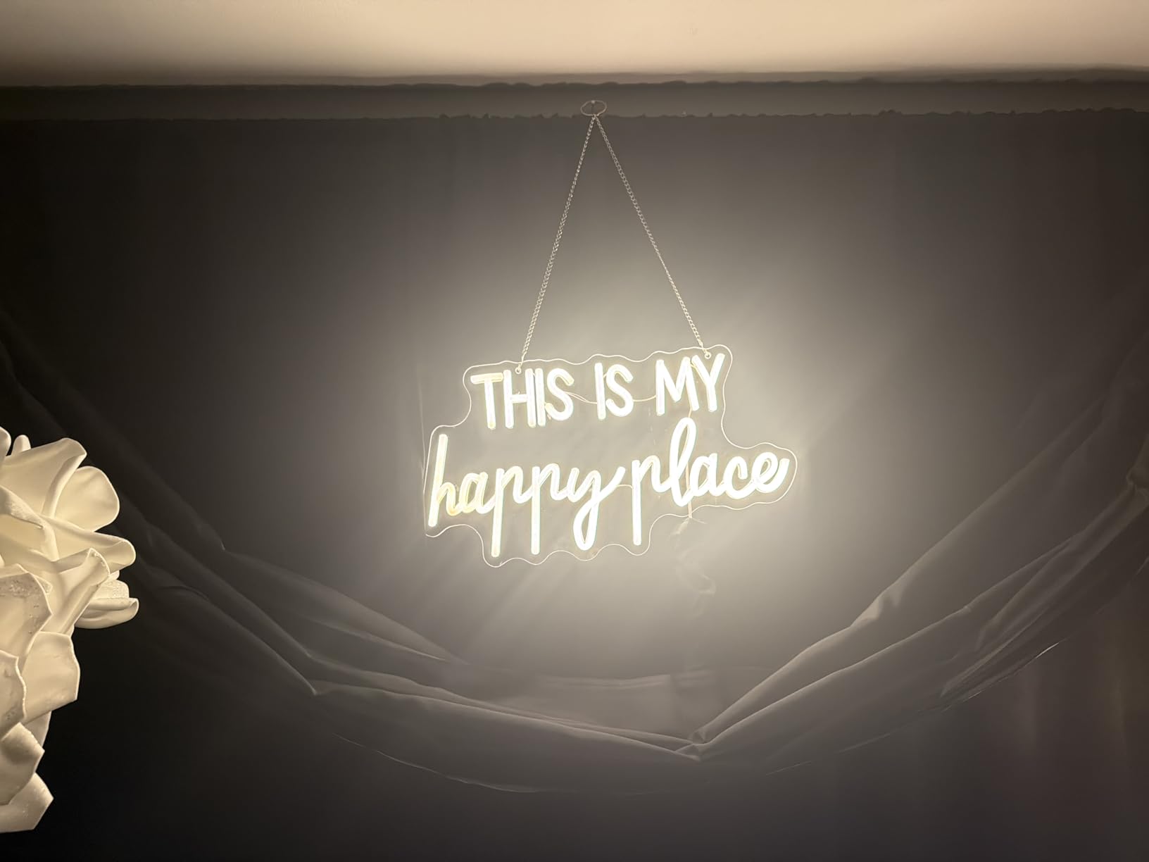 Neon Lights for Wall Decor - This Is My Happy Place Neon Signs for Teen Girls Bedroom Decor, Led Sign for Wall Decor, Nightstand Light, Dimmable Switch USB Power, Adhesive Hook Included customer photo 2