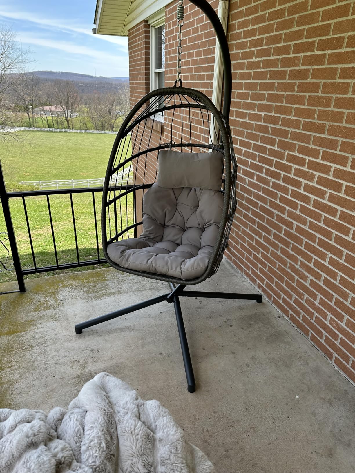 FREDEES Egg Swing Chair with Stand, Outdoor Hanging Egg Chair with Cushion for Patio/Porch/Balcony/Indoor (Light Gray) customer photo 1