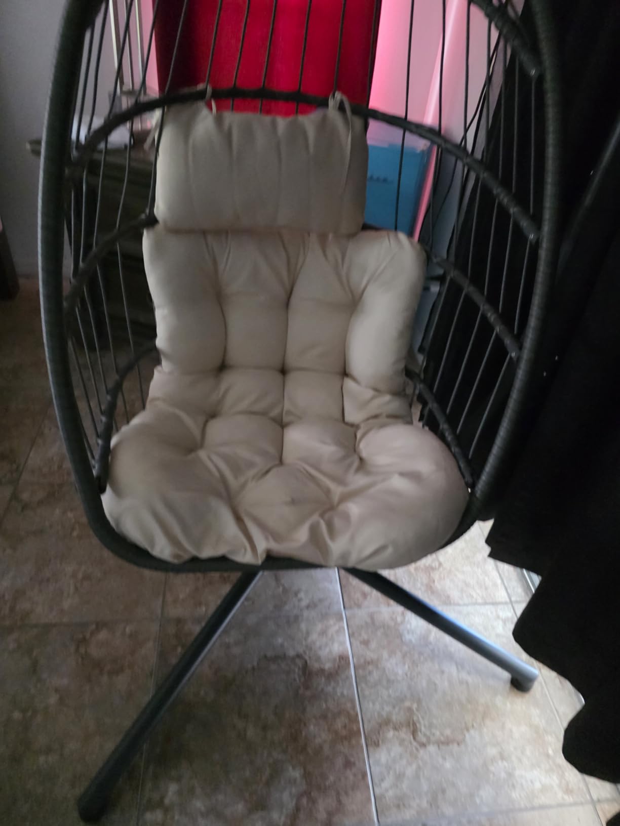 FREDEES Egg Swing Chair with Stand, Outdoor Hanging Egg Chair with Cushion for Patio/Porch/Balcony/Indoor (Light Gray) customer photo 2
