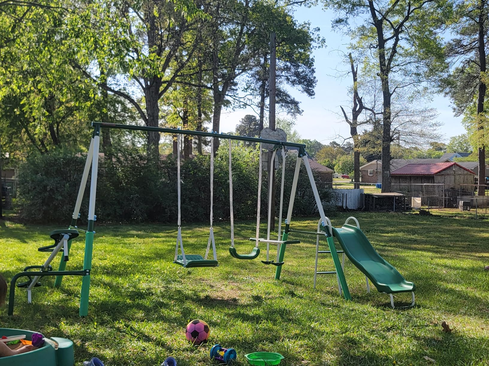Sportspower Park Ridge Metal Swing Set for Kids Ages 3-8 - 2 Swings, Standing Swing, Roman Glider, Teeter Totter, 5ft Slide, 6.1' Durable Steel Frame, Anchor Kit, 800 lbs Capacity customer photo 1