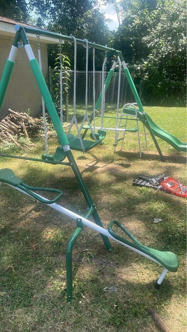 Sportspower Park Ridge Metal Swing Set for Kids Ages 3-8 - 2 Swings, Standing Swing, Roman Glider, Teeter Totter, 5ft Slide, 6.1' Durable Steel Frame, Anchor Kit, 800 lbs Capacity customer photo 2