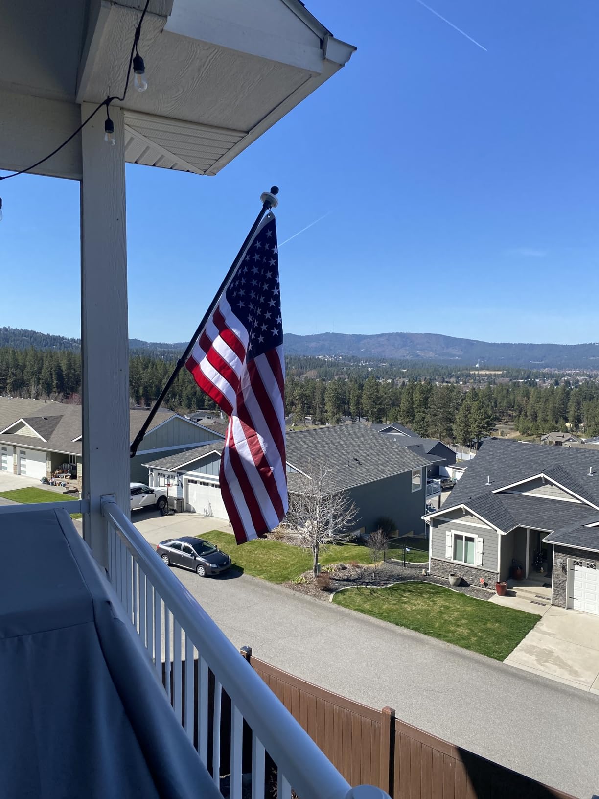 ZMTECH 5FT Flag Pole Kit with Solar Light and Embroidered American Flag, Adjustable Bracket and Upgraded Tangle-Free Ring 1