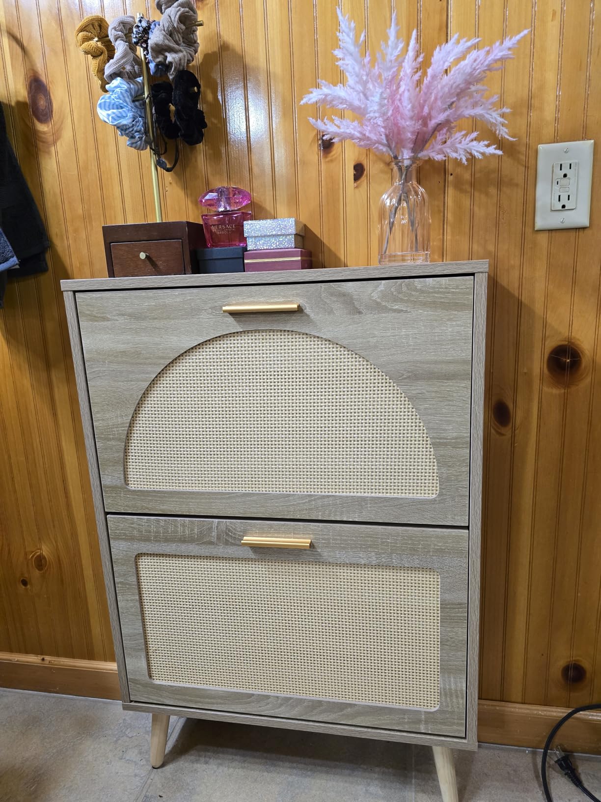 VEVOR Shoe Cabinet with 2 Flip Drawers, Shoe Storage Cabinet for Entryway, Free Standing Shoe Storage Organizer with Rattan Doors for Heels, Boots, Slippers in Hallway, Living Room customer photo 1