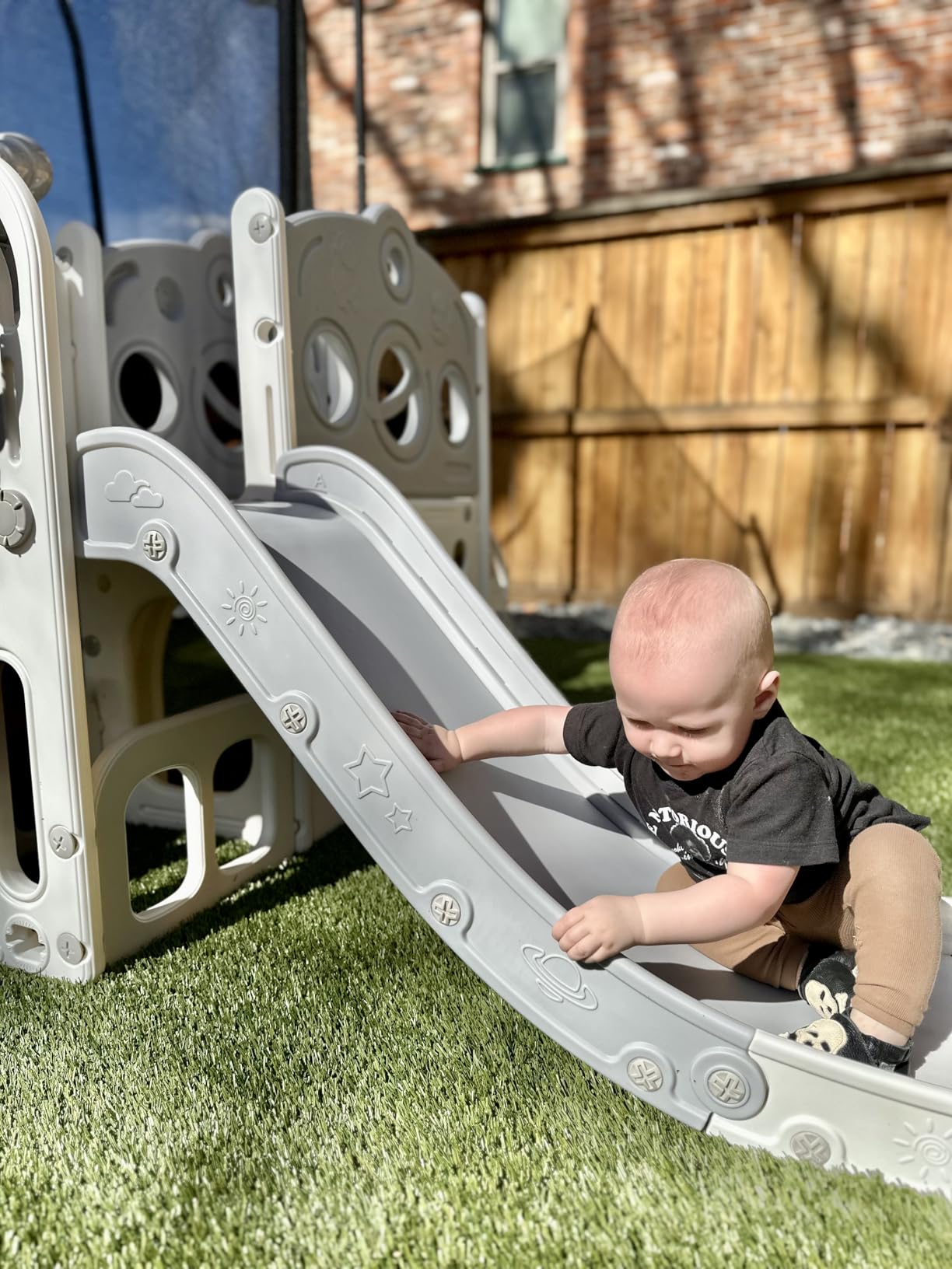 Babytronic Toddler Slide, 8 in 1 Kids Slide with Basketball Hoop, Telescope and Climber, Baby Slide Toddler Playground, Indoor Outdoor Playset for Toddlers Age 1-3, Kids Indoor Playground (Blue&Gray) customer photo 1