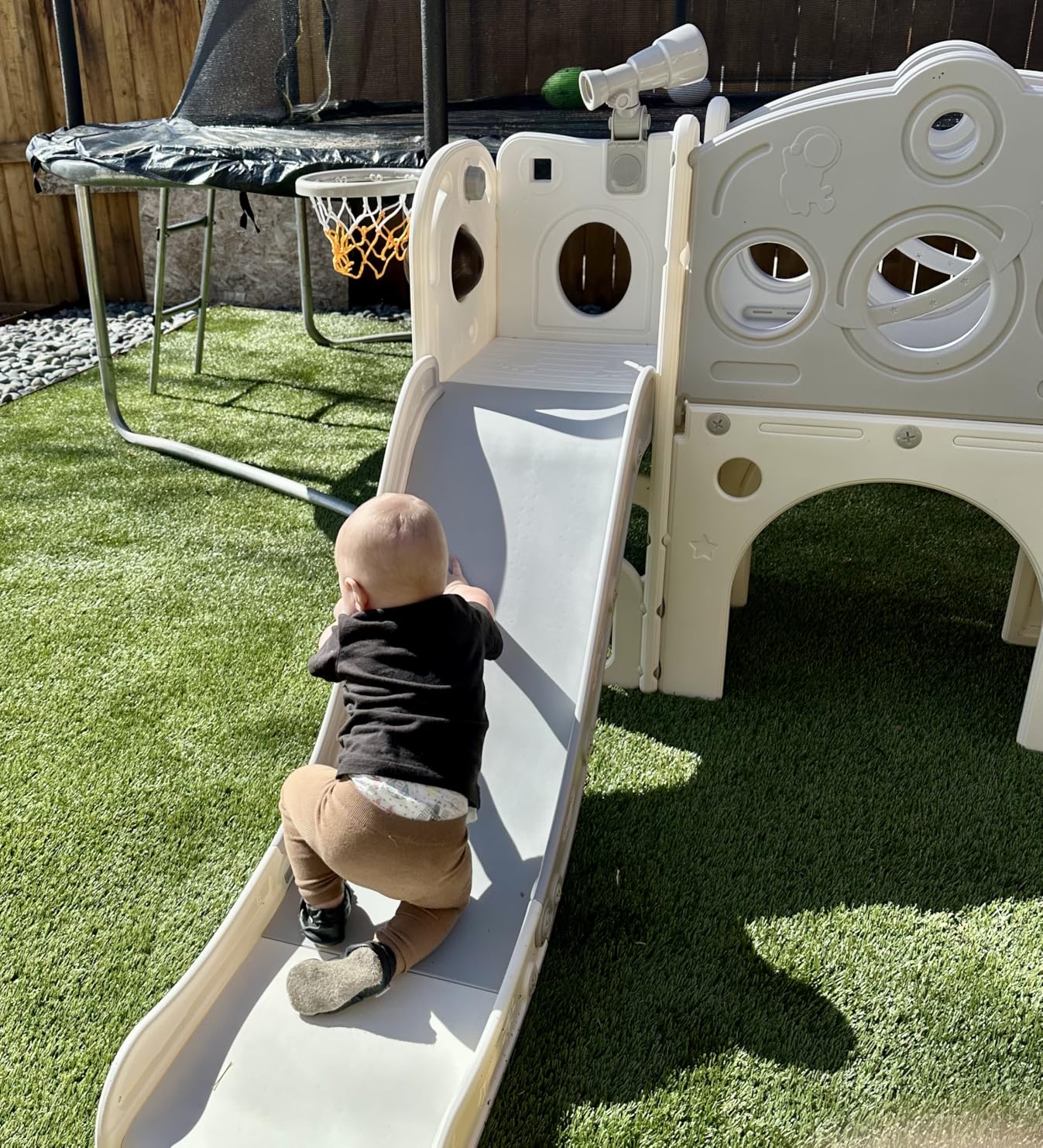 Babytronic Toddler Slide, 8 in 1 Kids Slide with Basketball Hoop, Telescope and Climber, Baby Slide Toddler Playground, Indoor Outdoor Playset for Toddlers Age 1-3, Kids Indoor Playground (Blue&Gray) customer photo 2