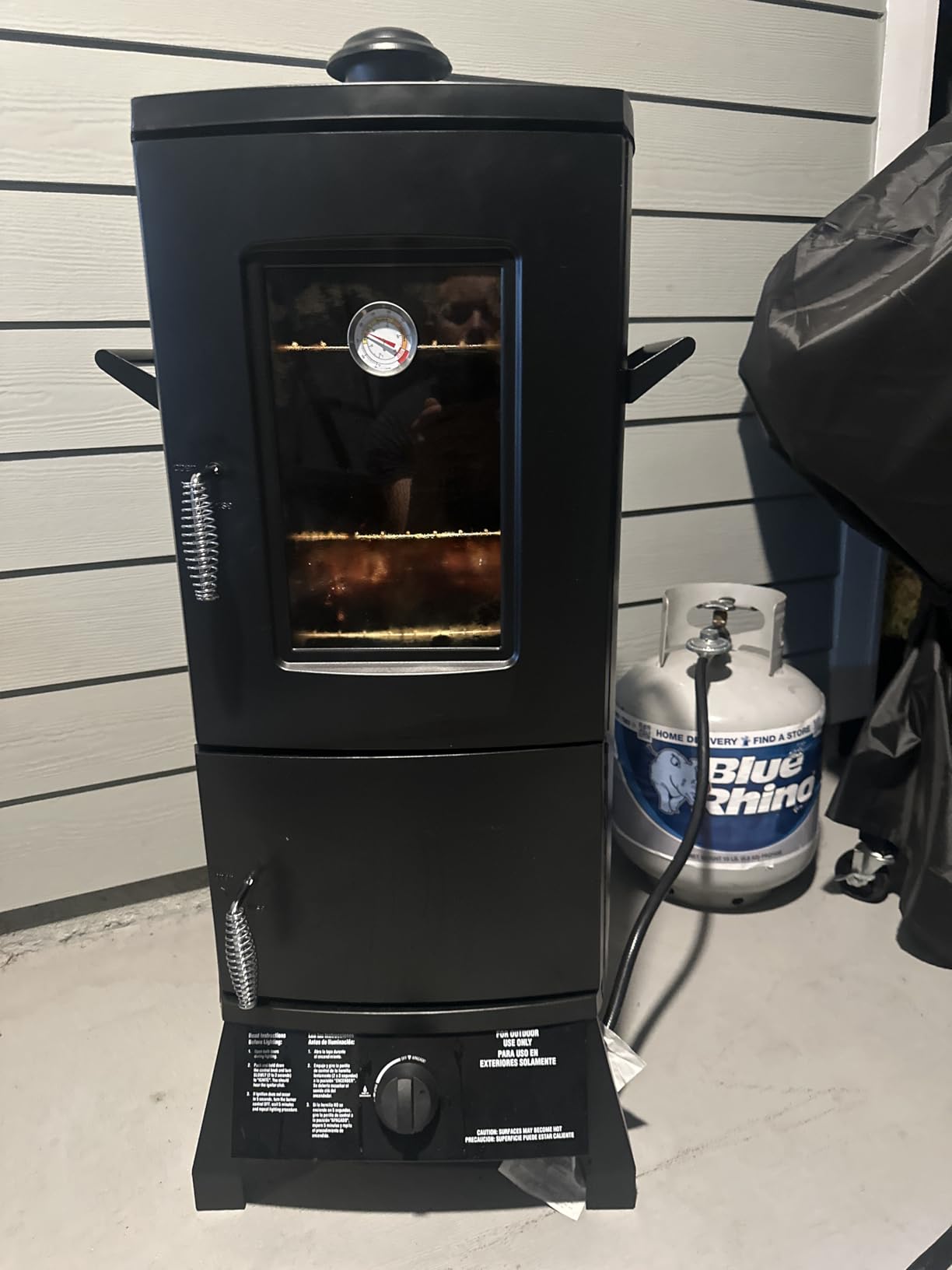 Propane Smoker with Cover, Vertical Meat Gas Smoker Grill Outdoor Heavy Duty 3 Removable Smoking Racks, Black customer photo 1