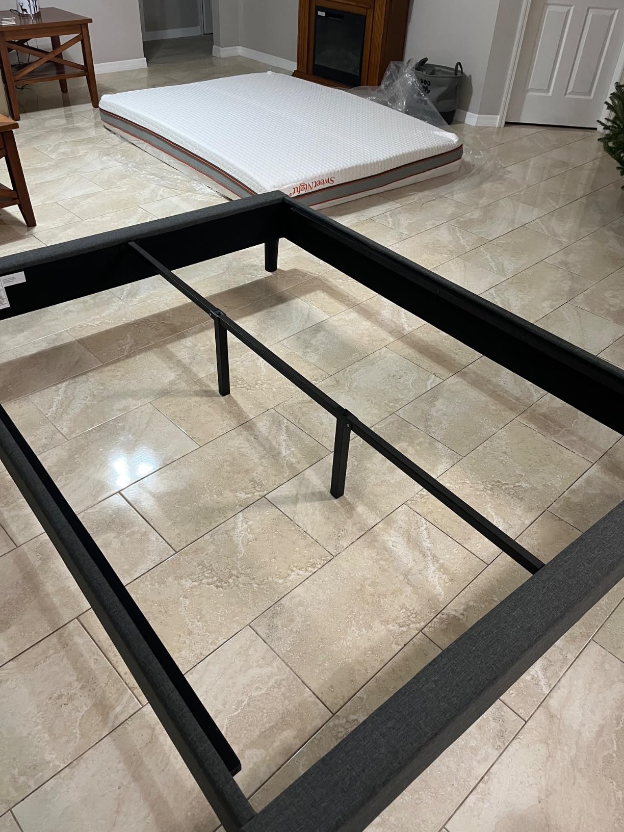 Zinus Curtis Upholstered Platform Bed Frame, Mattress Foundation, Wood Slat Support, No Box Spring Needed, Eco Friendly WonderBox (TM) Packaging, Dark Grey, Full customer photo 2