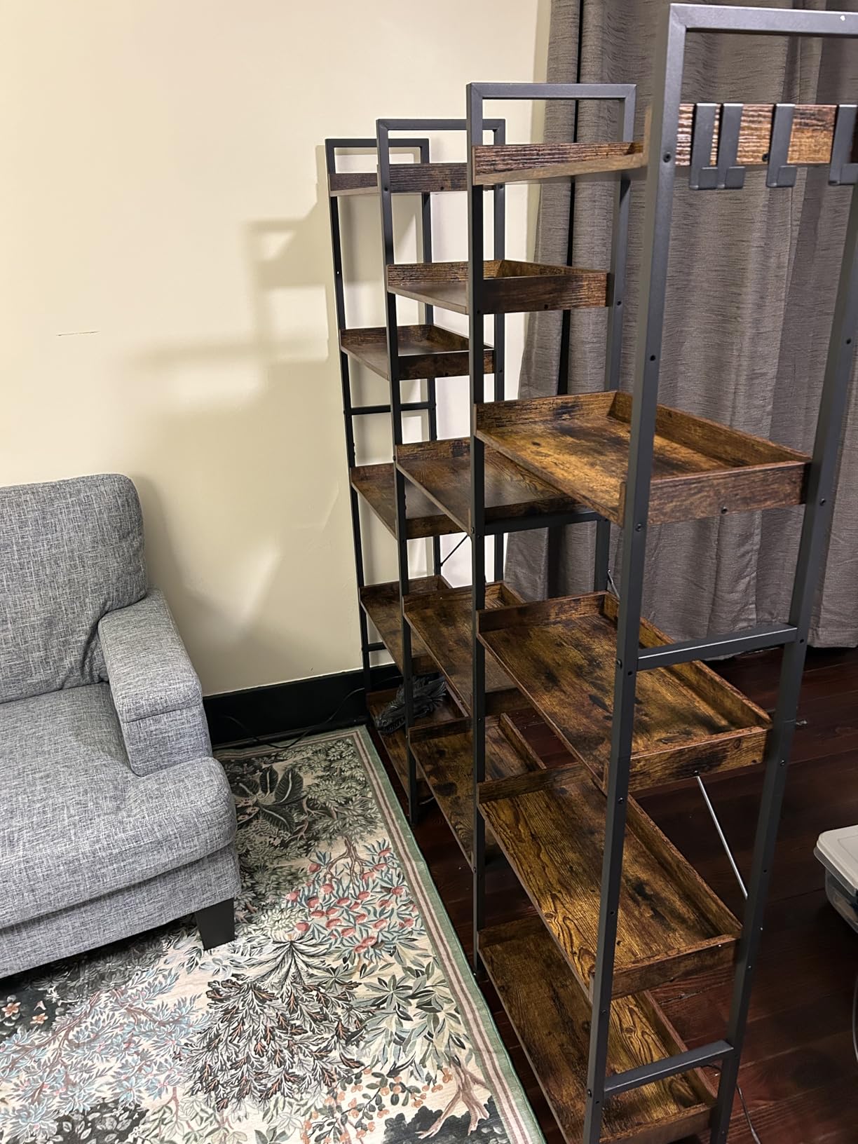 Rolanstar Bookshelf 5 Tiers, Triple Bookcase with Open Display Shelves, Industrial Wide Bookshelf with Metal Frame for Living Room, Office, Rustic Brown customer photo 2