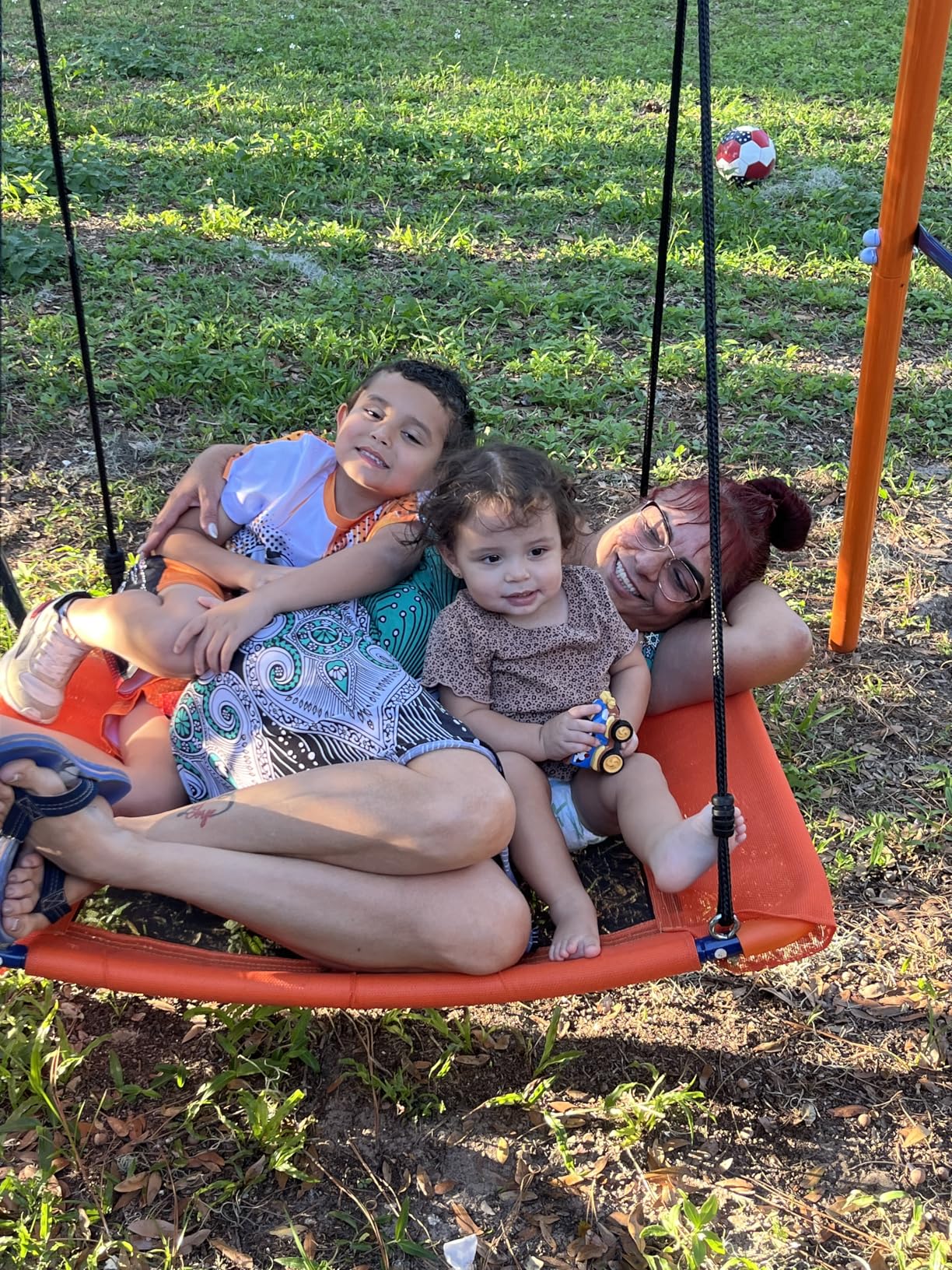 Swing Sets for Backyard 700 lbs - 6 in 1 Multifunction Swing Set Outdoor for Kids Playground, Larger Heavy Duty Metal Swing Stand with 3 Adjustable Swings, Climbing Ladder and Net, Basketball Hoop customer photo 2
