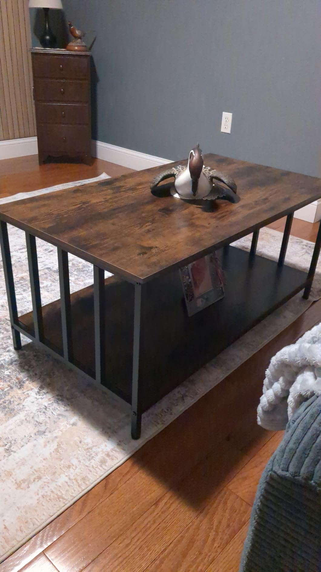 Homeiju Coffee Table for Living Room with Slatted Sides Frame, Modern Farmhouse Living Room Table with 2-Tier Storage Shelf for Home Office, Apartment, 39 inch Grey Wash customer photo 1