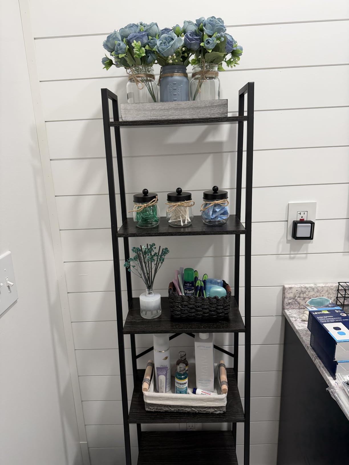 Furologee 5-Tier Ladder Shelf with 2 Drawers,Narrow Bookshelf Storage Shelves,Industrial Bookcase Freestanding Rack Units for Bedroom,Living Room,Bathroom,Home Office,Balcony,Wood Metal, White customer photo 1