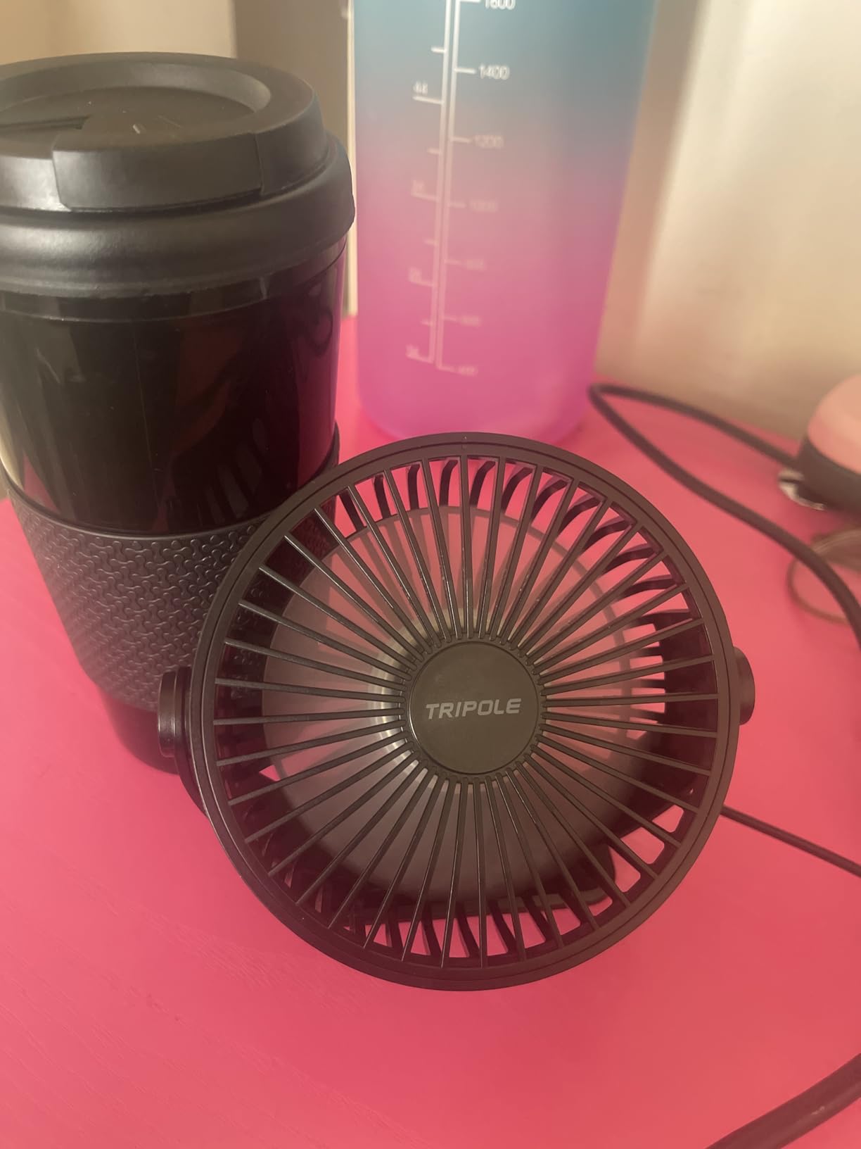 TriPole USB Desk Fan Mini Portable Personal Fan, 3 Speeds Adjustable Strong Breeze Small Electric Fan, 360° Rotation Quiet Plug In USB Fan for Desktop Bedroom Office Table Travel Cruise, Pink, 4.5in customer photo 1