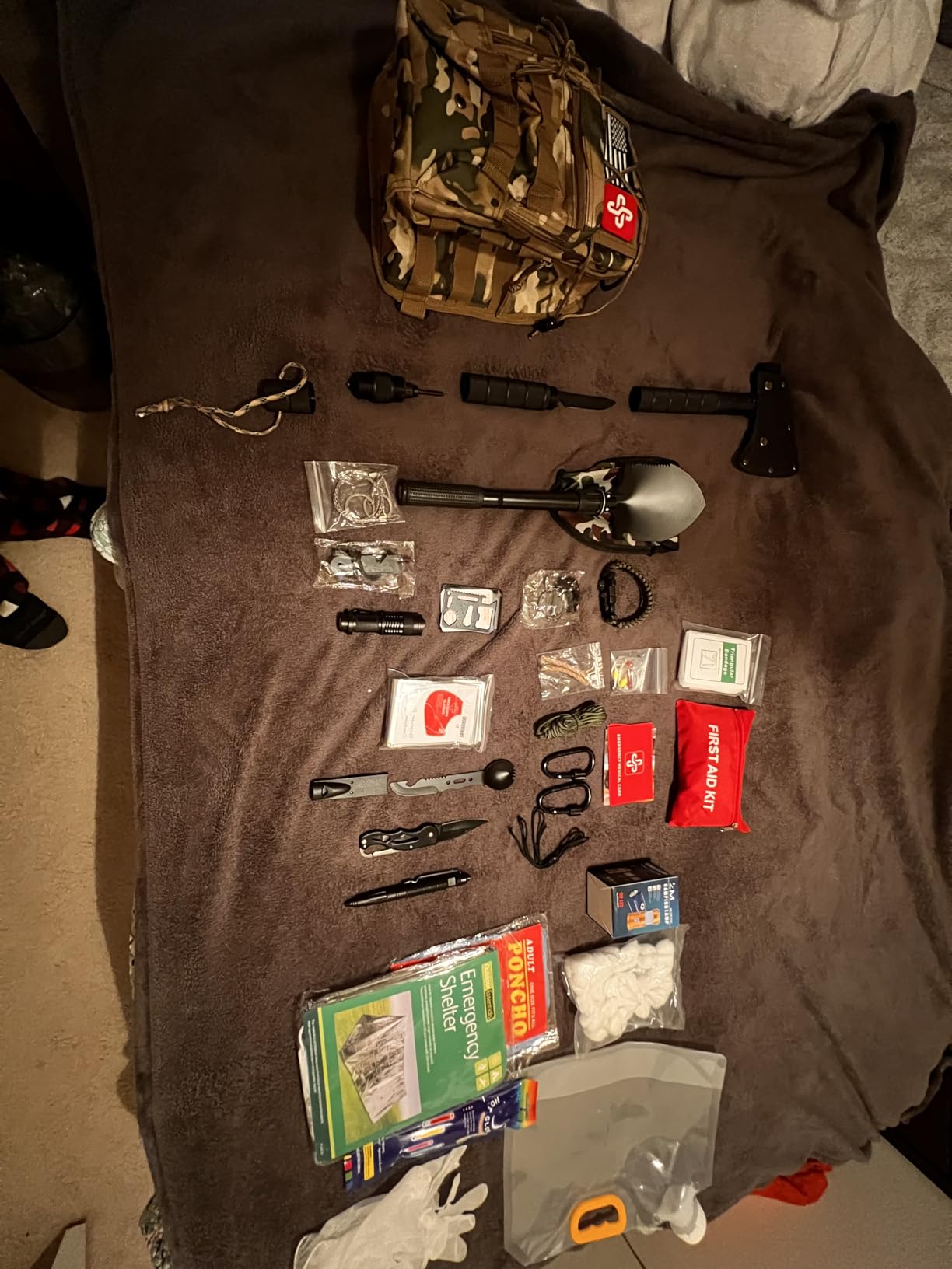 Survival Kit, 262Pcs Survival Gear and Supplies with First Aid Kit Pouch and Crossbody Bag - Emergency Kit with Tent, Camping Axe Hammer, Survival Shovel w/Pick, Bug Out Bag Gifts for Men Women customer photo 2