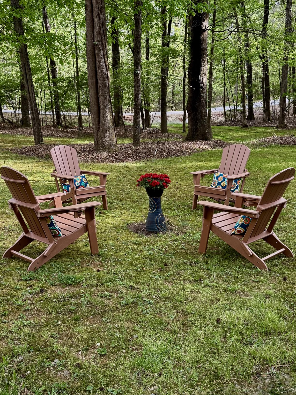 Plawdlik Folding Adirondack Chair Set of 4, Cup Holder,Wooden Textured ,Heavy All-Weather HDPE Comfortable Set Poolside Backyard Lawn Black customer photo 2