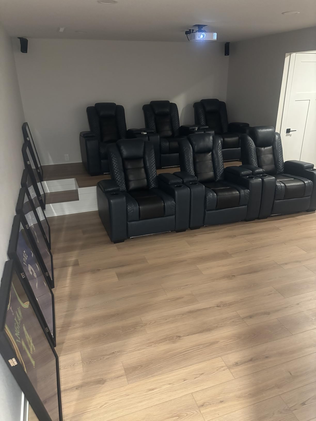 ANJ Power Home Theater Seating Recliner Chairs, PU Leather Recliner with Cup Holder, Electric Movie Theater Reclining Chairs with Adjustable Powered Headrest, LED Lights, Hidden Arm Storage (Brown) customer photo 2