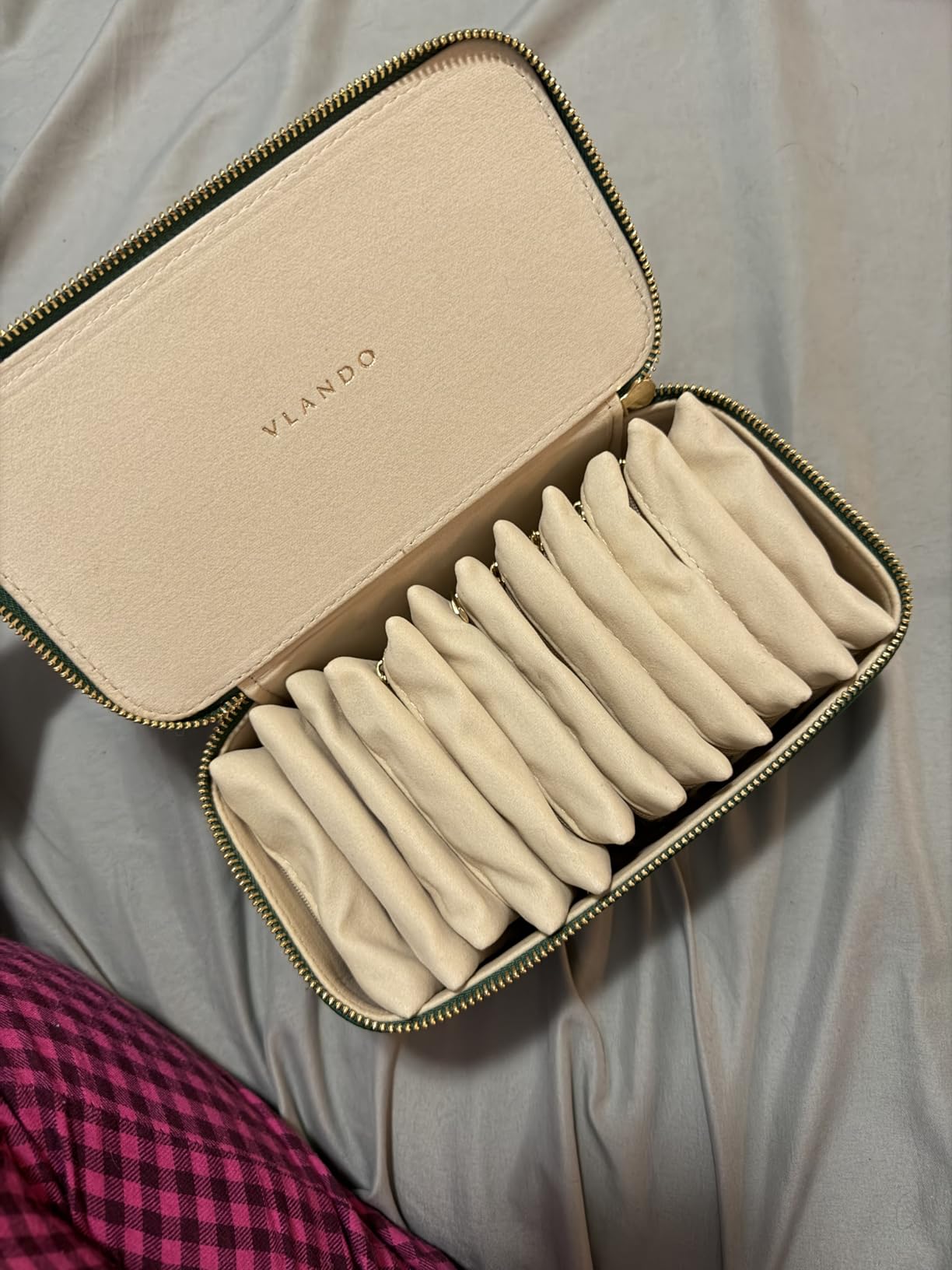 Vlando Jewelry Organizer with 12 Velvet Jewelry Bags Travel Jewelry Case for Girls Premium Petal Hardware Jewelry Box Necklace Rings Earrings Bags Birthday Christmas Gifts for Self-Mint Green customer photo 1