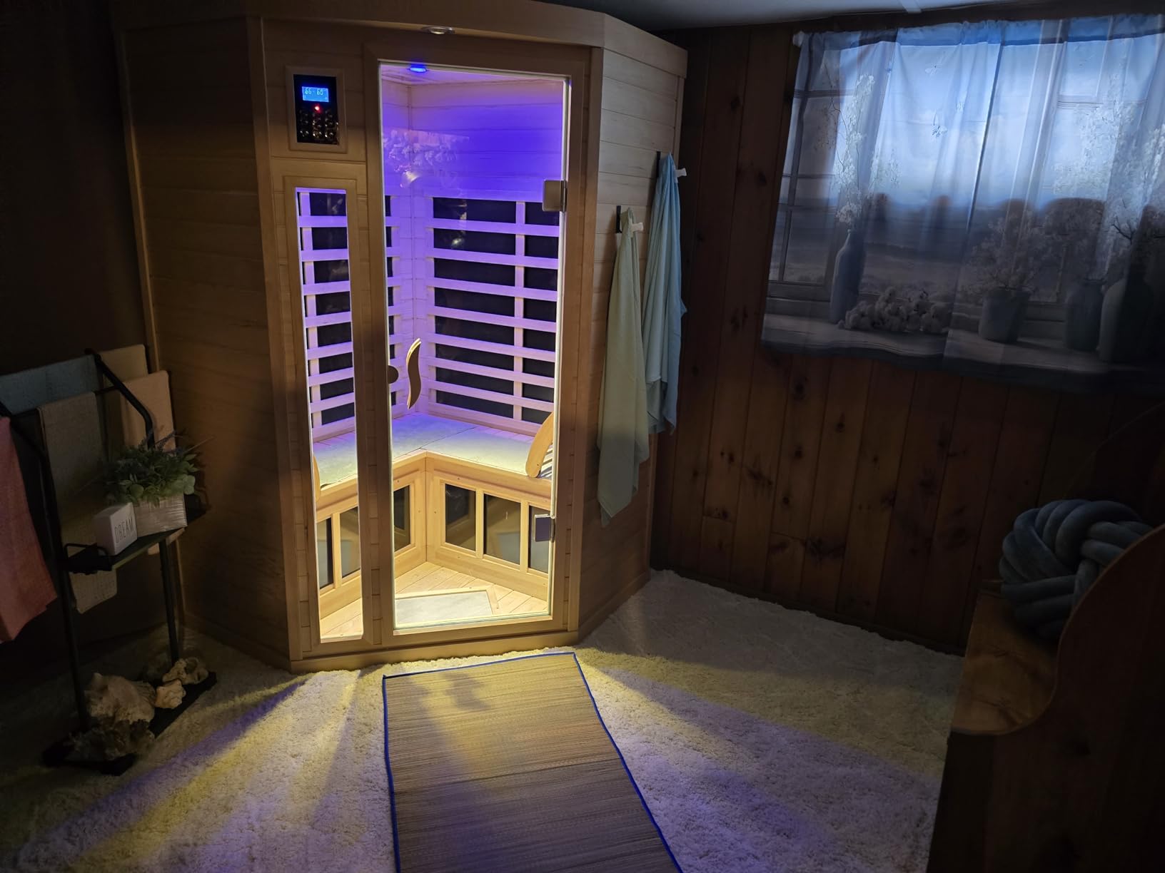 Far Infrared Sauna, 1 Person Infrared Sauna, Canadian Hemlock Wood 1290W Low-EMF Infrared Saunas for Home with Bluetooth Speakers, Reading Lamp customer photo 2