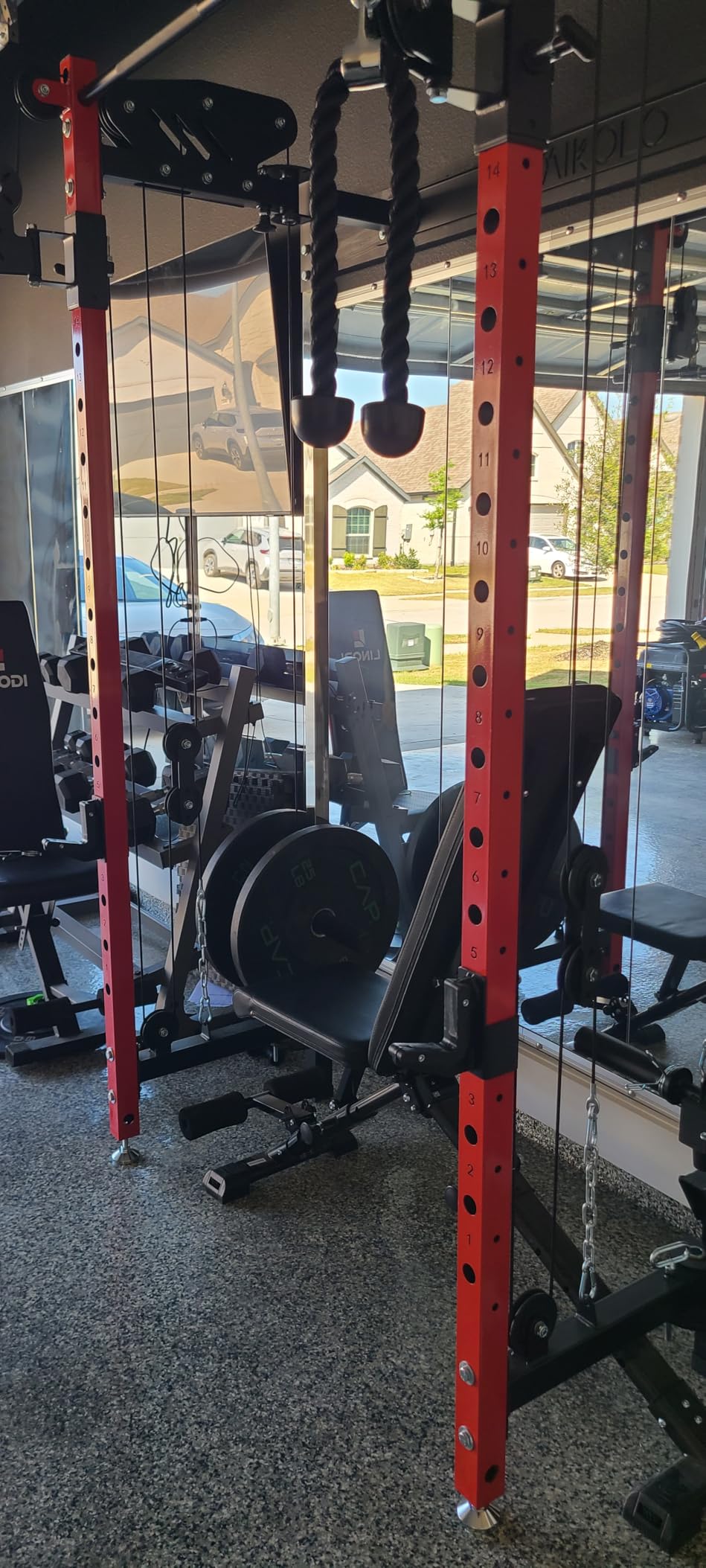Mikolo Folding Squat Rack, Wall Mounted Power Rack with Cable Crossover Machine & LAT Pull Down, Functional Trainer with 5 Adjustable Function Modes, for Home Gym and Space Saving customer photo 2