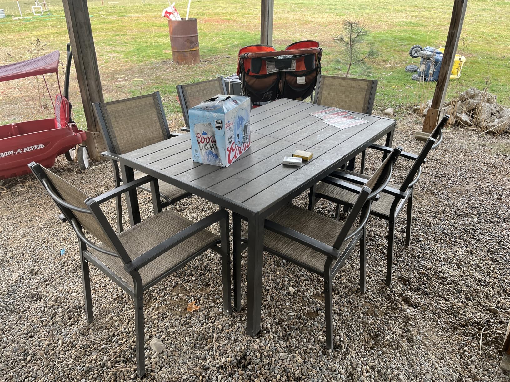 Homall Patio Dining Set 7 Pieces Outdoor Furniture with Large Table and 6 Textilene Chairs for Porch, Poolside, Yard and Garden, Brown customer photo 2