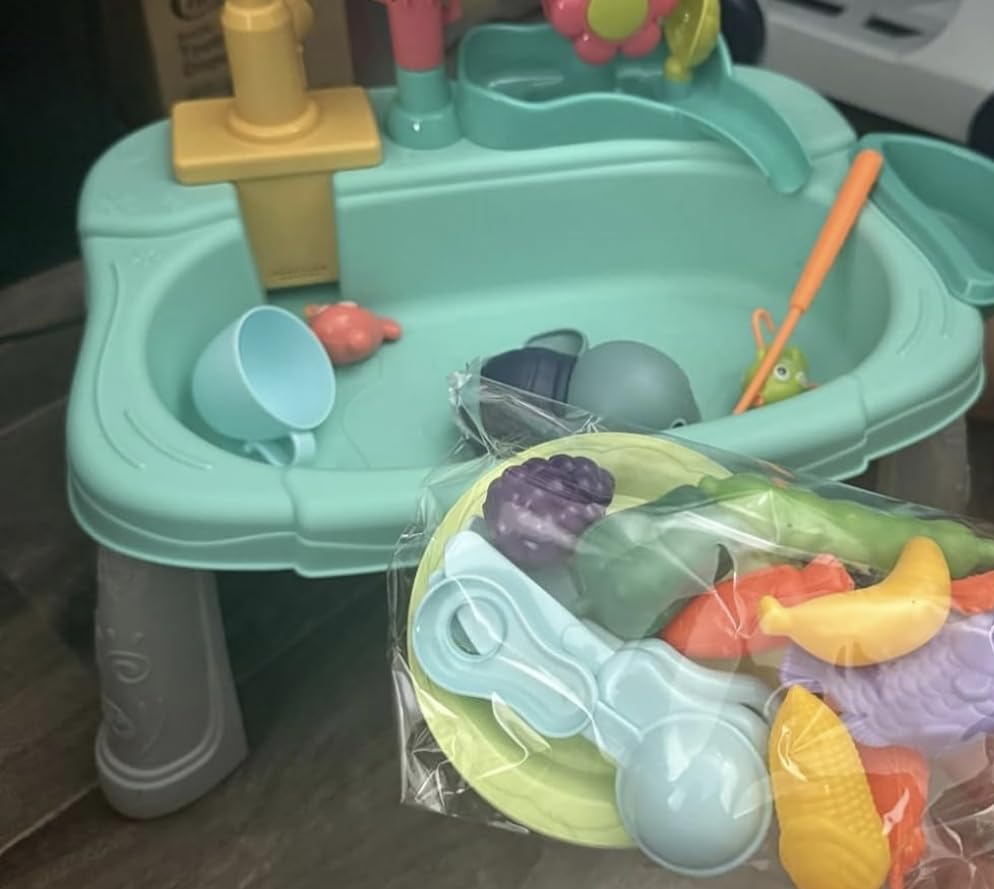 STBEIMEIMY Kids Play Sink with Running Water, Mini Water Table, Water Toys, Upgraded Faucet and Play Dishes, Children Electric Dishwasher Playing Toy, Kitchen Sensory Toy Sets for Girls and Boys customer photo 1