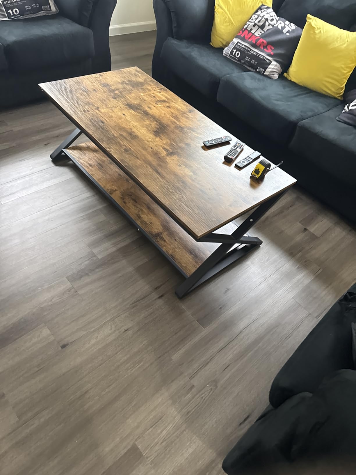 HSH Wood Coffee Table with Storage, Farmhouse Rustic Brown Coffee Table for Living Room, Modern Minimalist 2 Tier Center Table, Simple Rectangle Cocktail Tea Table in Home Office Bedroom, 39 Inch customer photo 1