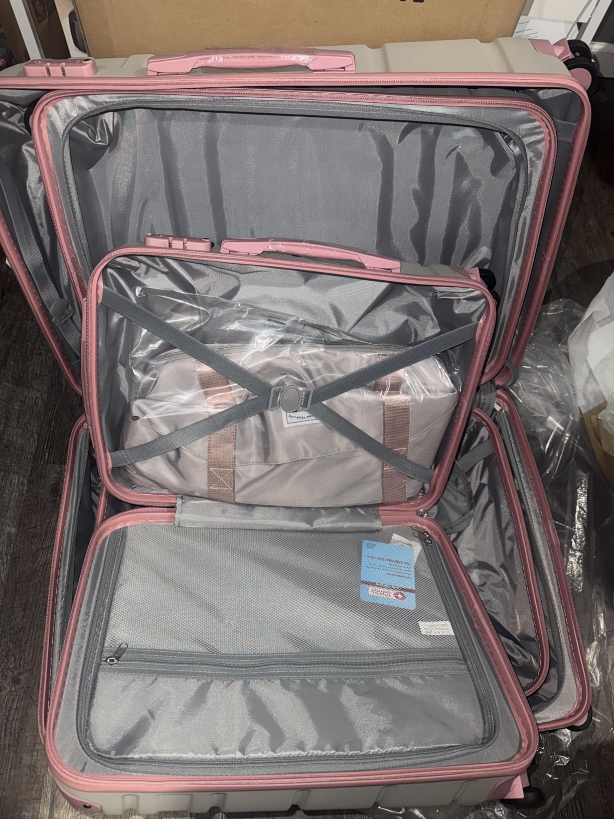 Luggage Sets 5 Piece Lightweight Carry On luggage with Duffel Bag ABS+PC Hardshell Suitcases with YKK zippers Double Spinner Wheels Travel Luggage with TSA Lock(WHITE BROWN, 5 PIECE SET) customer photo 2
