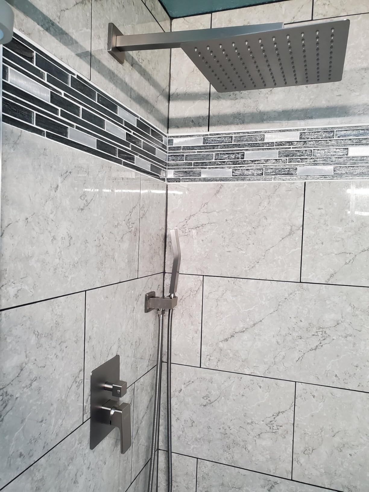 Thermostatic Shower System 13-Inch Rainfall Shower Head - 3 Setting Handheld Sprayer, Complete Bathroom Set with Faucet Mixer Trim Kit & Valve Brushed Gold customer photo 1