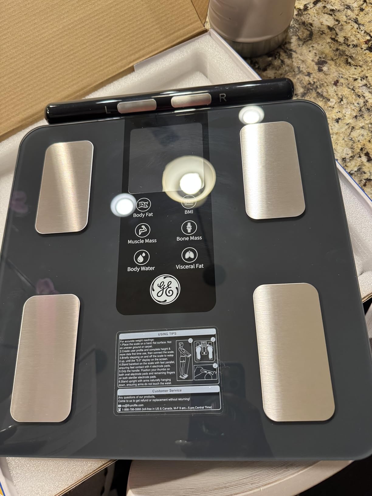 GE Smart Scale for Body Weight: 8-Electrode Digital Bathroom Scale for Weight Fat BMI Muscle Mass Full Body Composition Analyzer 50 Measurements Bluetooth Highly Accurate Weighing Machine 400lb Black customer photo 2