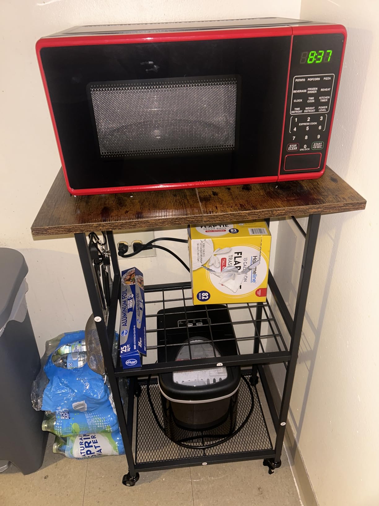ThreeHio Rolling Kitchen Microwave Cart, 3 Tier Microwave Table Stand with Adjustable Shelf, Kitchen Storage Rack on Wheels, Coffee Station Cart Rack Shelf Organizer for Living Room Office, Balcony customer photo 2