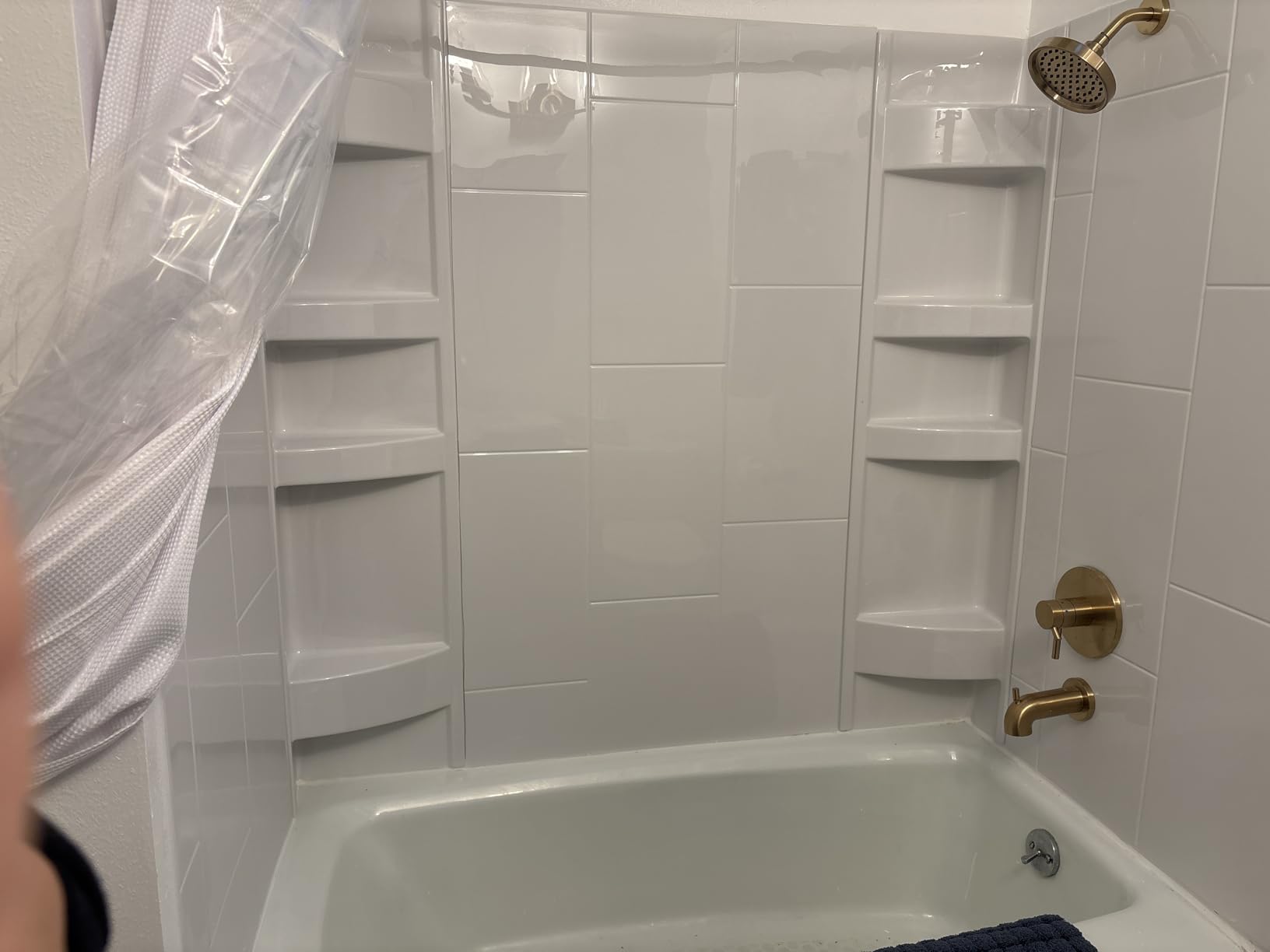 Lightweight Polystyrene Tub Wall Surround D32x W60x H58 - Waterproof, Easy-to-Install, Includes Two Shelf Units - Bathtub Wall Surround Panels, Plain Pattern, Classic Shelves - Noah William Home customer photo 1