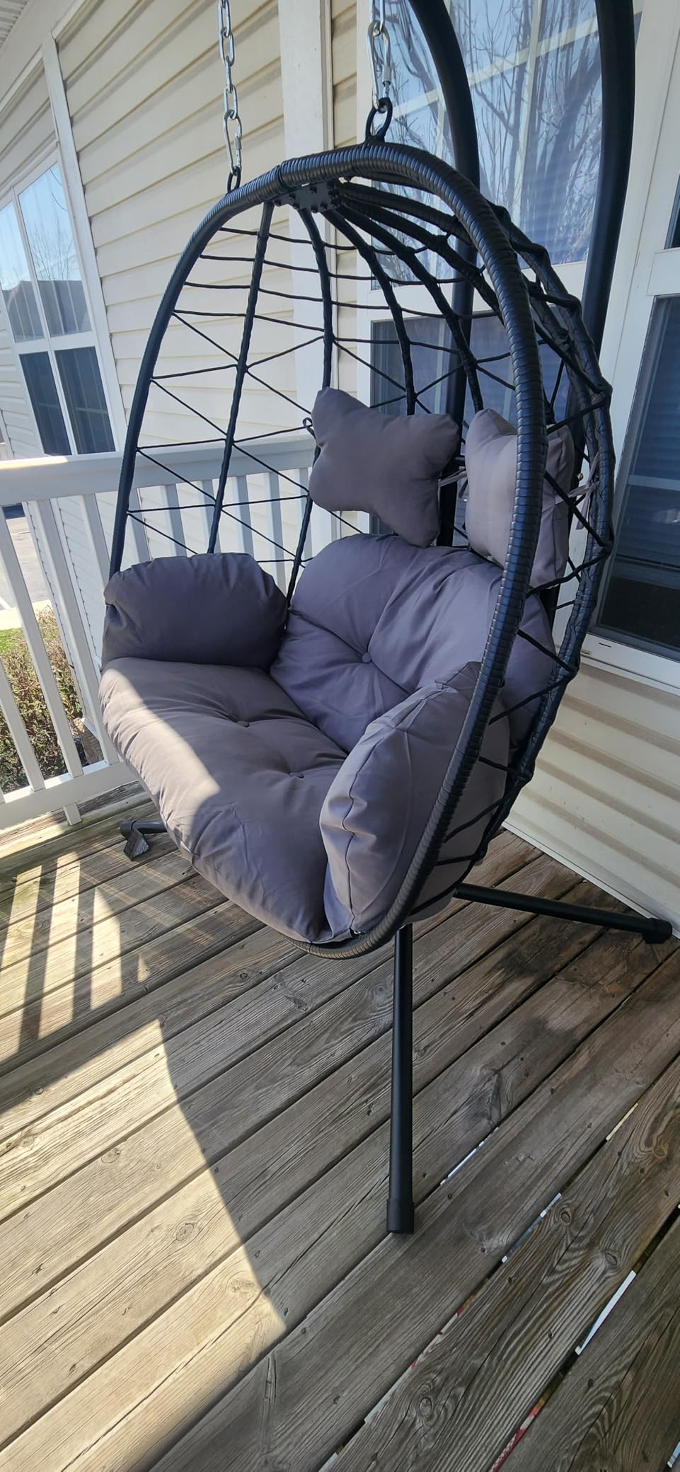 Double Egg Chair with Stand Hammock Swing Chair Foldable Hanging Loveseat, UV Resistant Removable Cushions, 700LBS Capacity for Bedroom, Balcony, Garden (BK-GR) customer photo 2