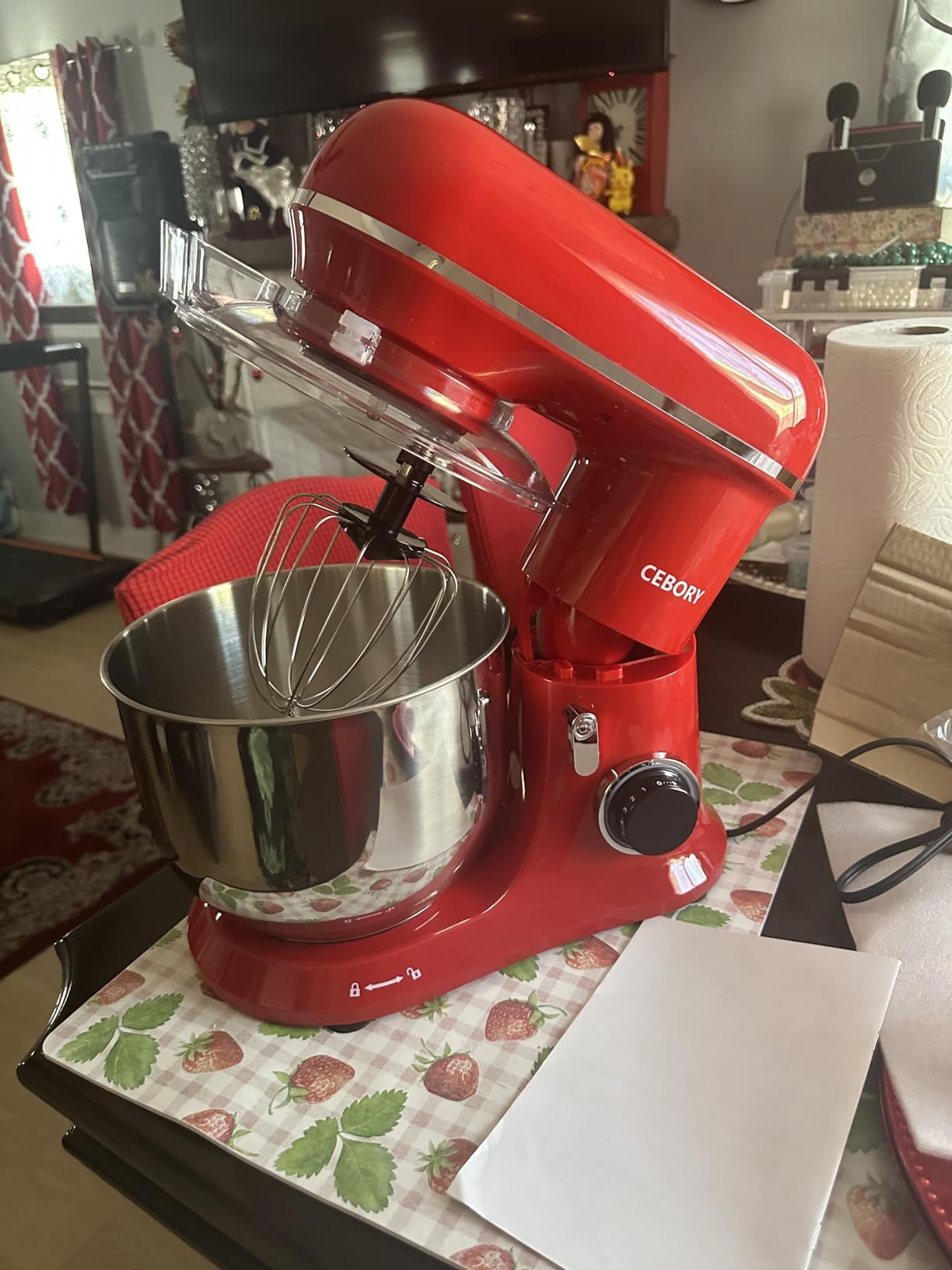CEBORY 3-IN-1 Electric Stand Mixer, 6.5QT Bowl 660W 10-Speed Kitchen Mixer, Household Food Mixers include Dough Hook, Beater and Whisk, Bread Cake Mixer for Baking and Most Home Cooks, Red customer photo 1