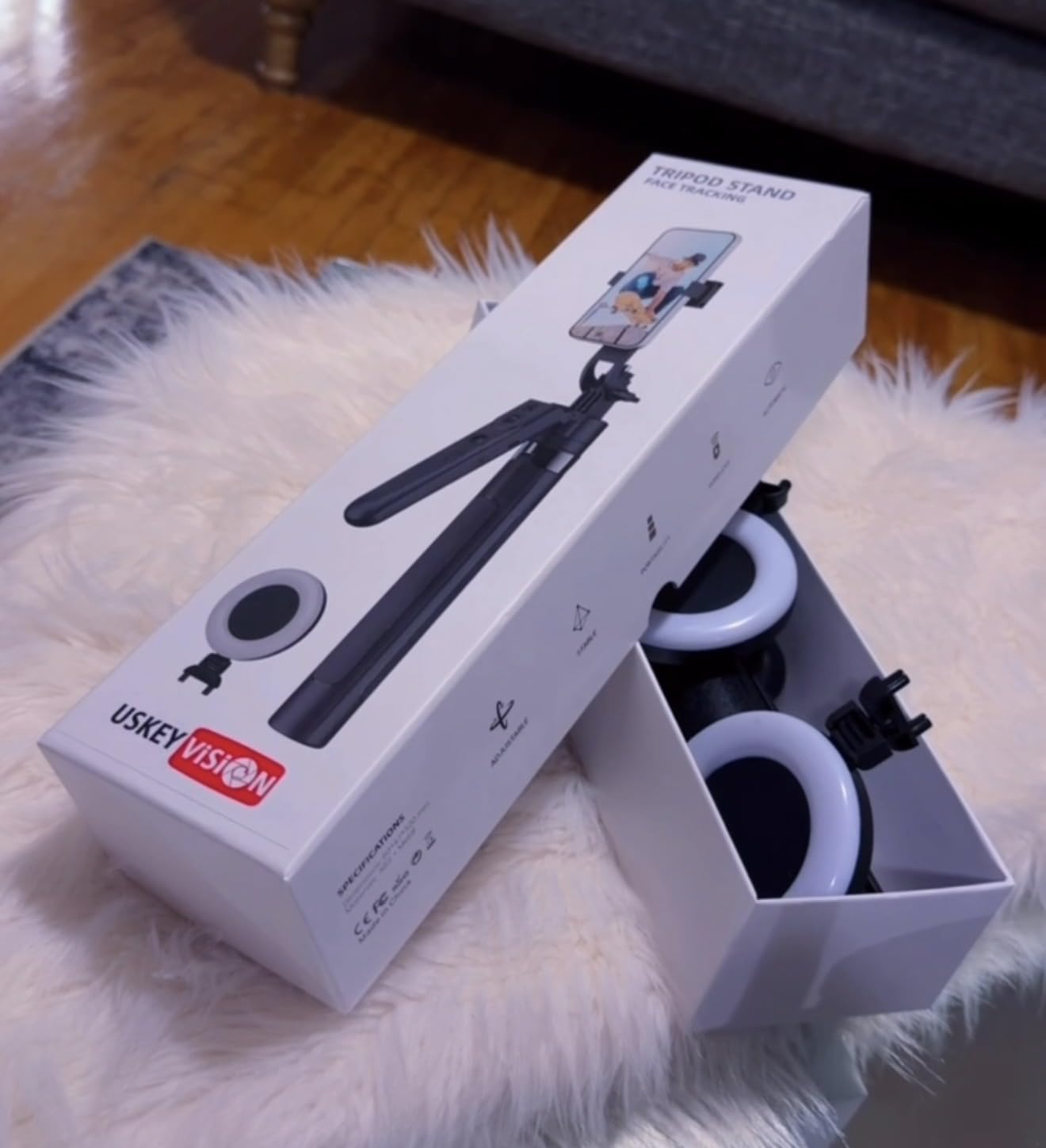 USKEYVISION Auto Face Tracking Tripod 360 Rotation, Phone Tripod for iPhone with Fill Light, Selfie Stick for iPhone with Remote Control, 70 Phone Holder Video Recording customer photo 1