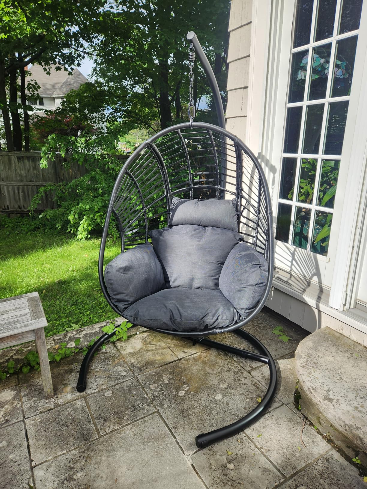 Hanging Egg Chair with Stand - Egg Swing Chair Outdoor Indoor Patio Wicker Chair Swing Hammock Egg Chairs 400lbs Capacity for Outside Patio, Bedroom, Garden and Balcony (Black, 1PC) customer photo 2