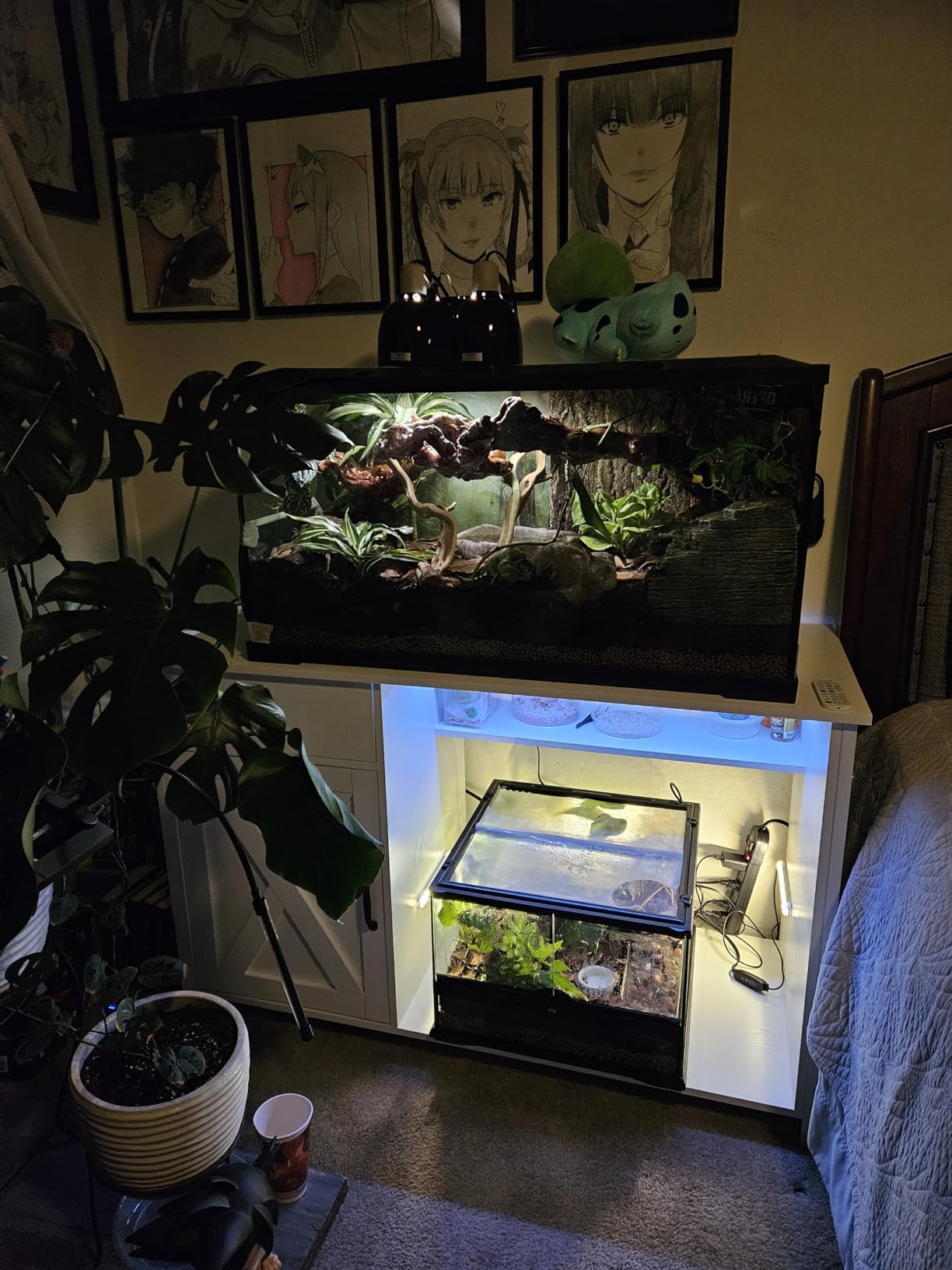 4ever2buy 55-75 Gallon Fish Tank Stand with Power Outlets, LED Light, Heavy Duty Aquarium Stand with Cabinet for Fish Tank Accessories Storage, 1100LBS, Oak customer photo 1