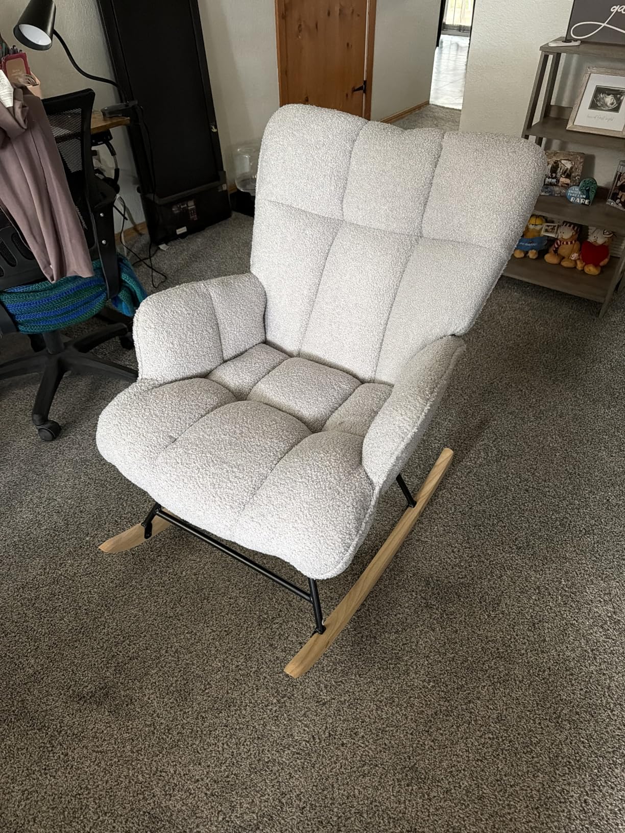 SAETSFEG Rocking Chair Nursery Teddy Upholstered Glider Rocker Rocking Accent Chair Padded Seat with High Backrest Armchair Comfy Side Chair for Living Room Bedroom Offices customer photo 1