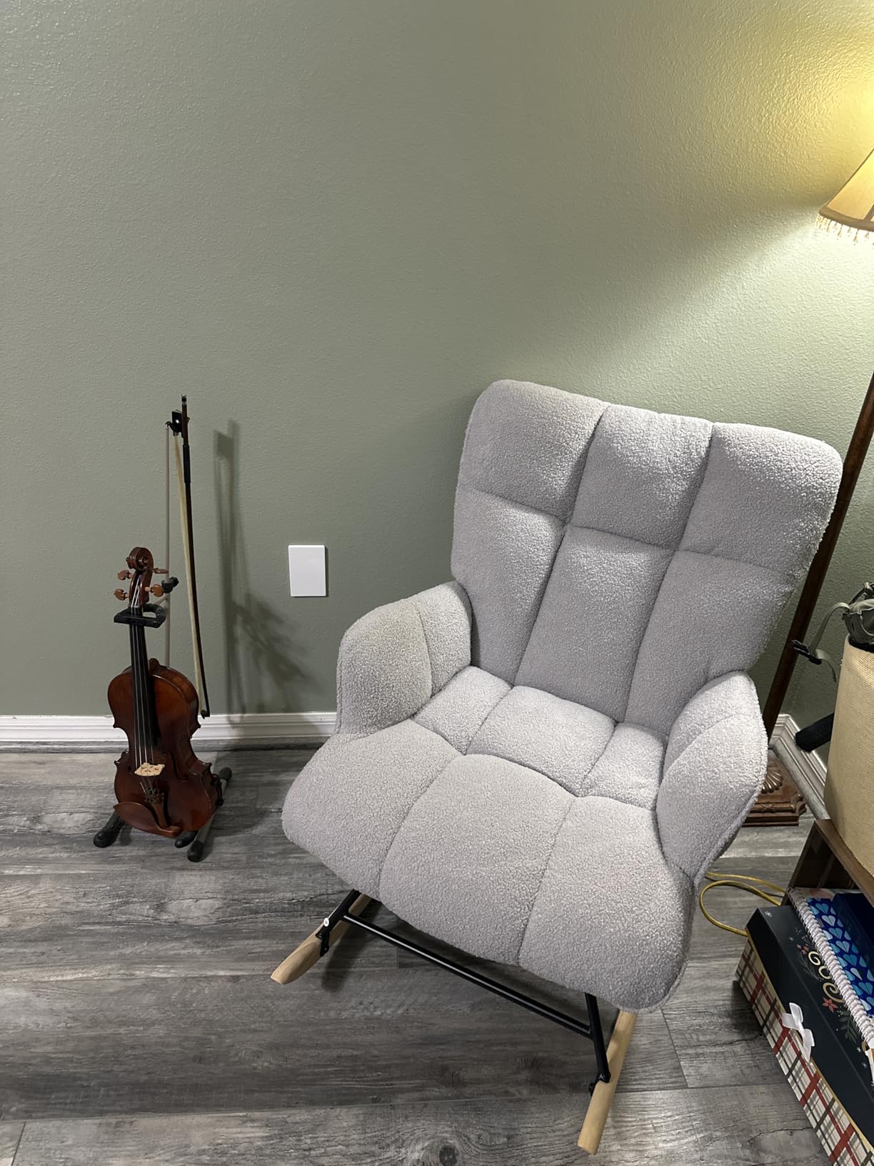SAETSFEG Rocking Chair Nursery Teddy Upholstered Glider Rocker Rocking Accent Chair Padded Seat with High Backrest Armchair Comfy Side Chair for Living Room Bedroom Offices customer photo 2