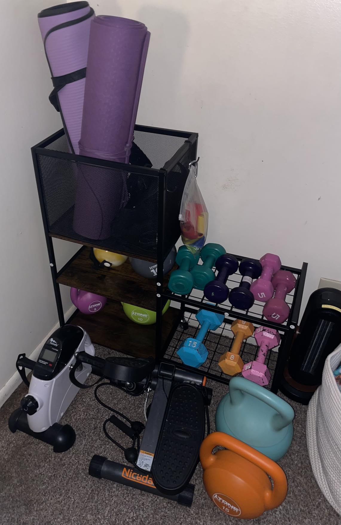 Dumbbell Rack, Yoga Mat Storage Holder, Home Gym Storage Rack, Workout Equipment Storage Organizer, Weight Storage Holder Rack with Hooks and Wheels customer photo 1