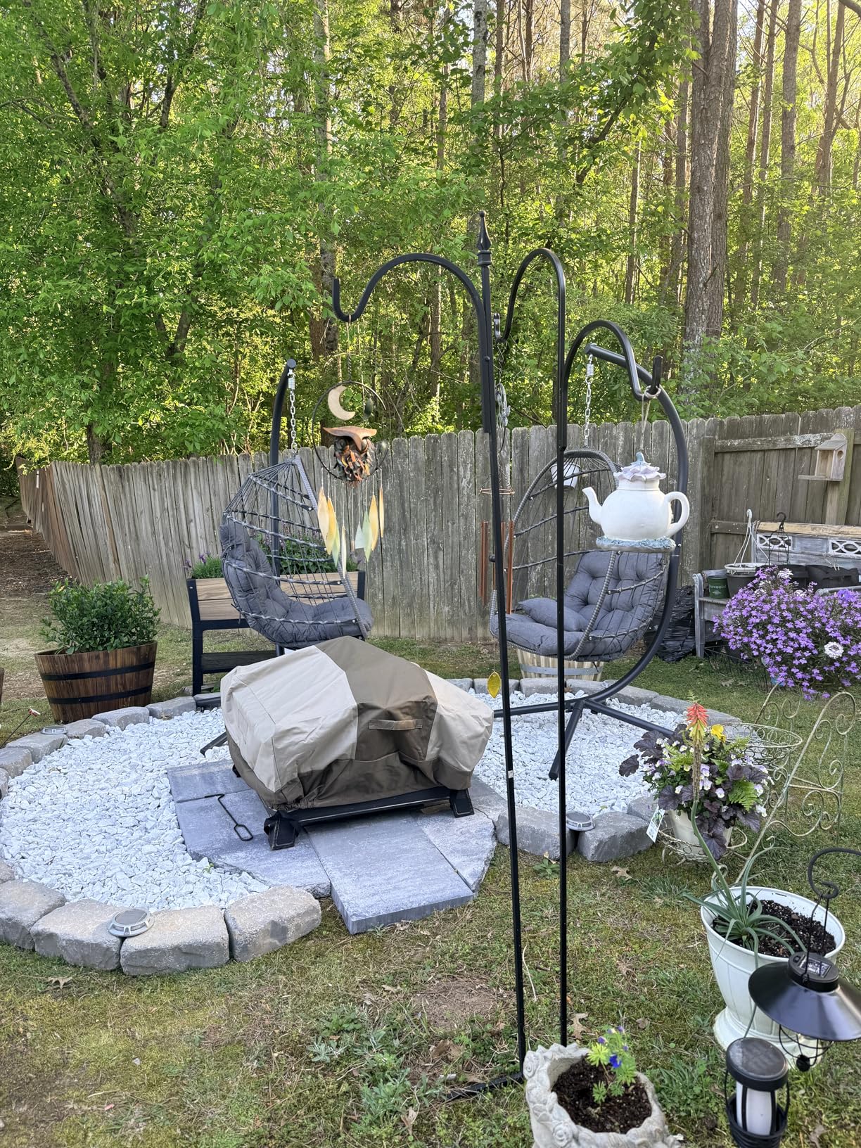 SWITTE Egg Chair Outdoor with Stand, Indoor Wicker Hanging Egg Swing Chair with Cushion, 350lbs Capacity for Patio, Bedroom, Garden - Dark Grey customer photo 1