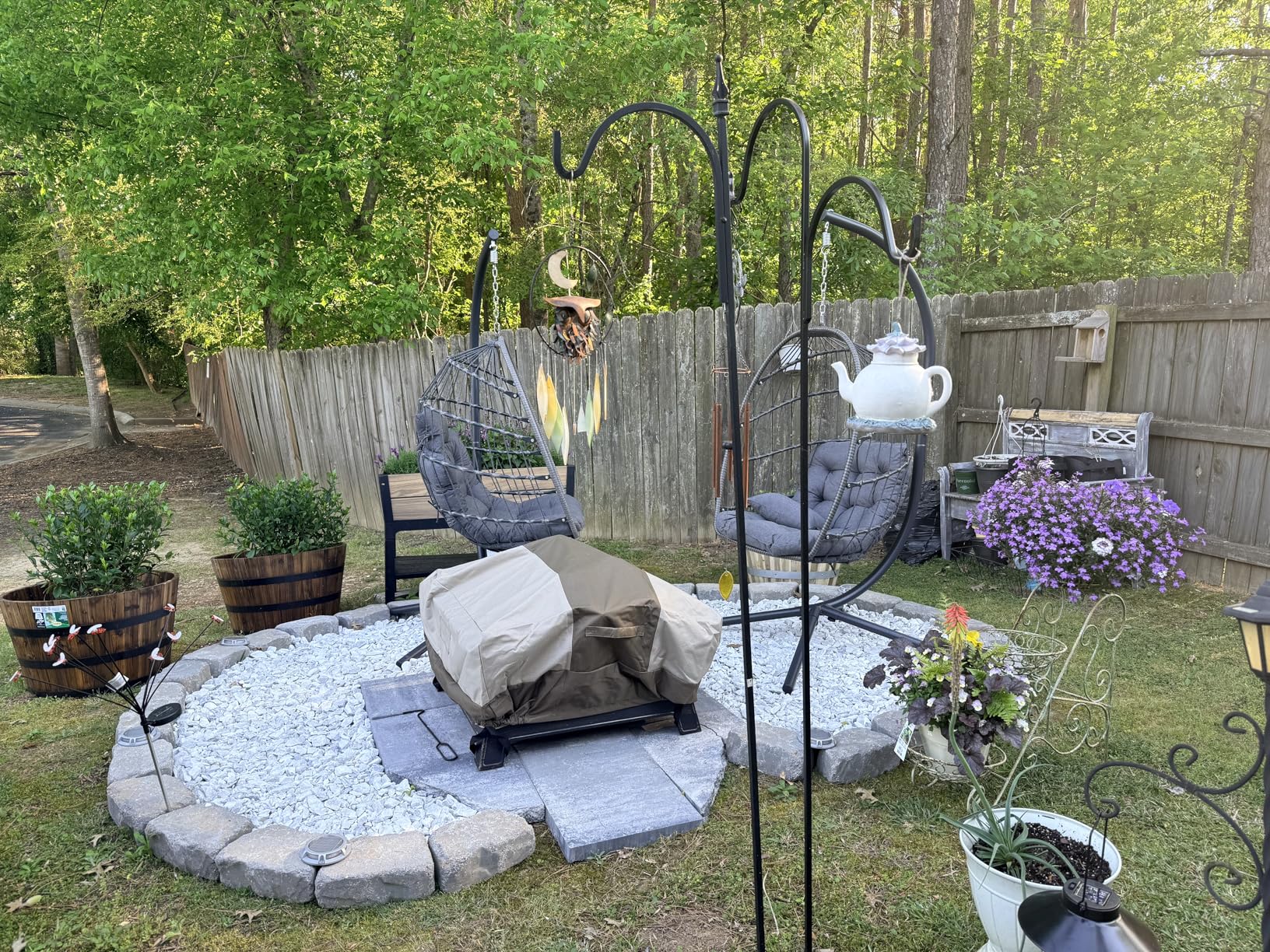 SWITTE Egg Chair Outdoor with Stand, Indoor Wicker Hanging Egg Swing Chair with Cushion, 350lbs Capacity for Patio, Bedroom, Garden - Dark Grey customer photo 2