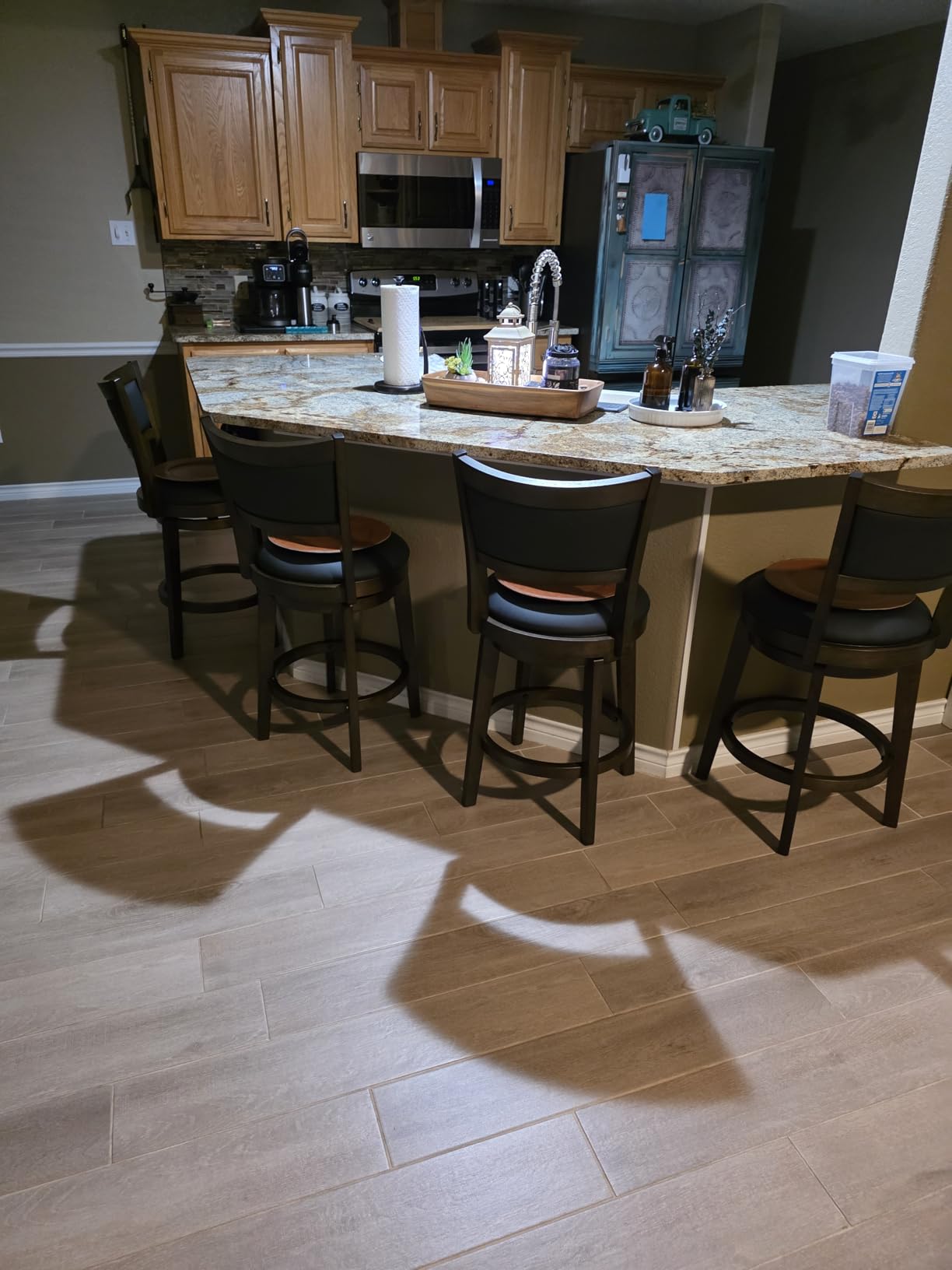 PrimeZone Swivel Bar Stools Set of 2, 24 Inch Counter Height Barstools, Black Faux Leather Bar Stool with High Backrest & Solid Wood Legs & Wrap-around Footrest, Counter Stools for Kitchen Island, Pub customer photo 1