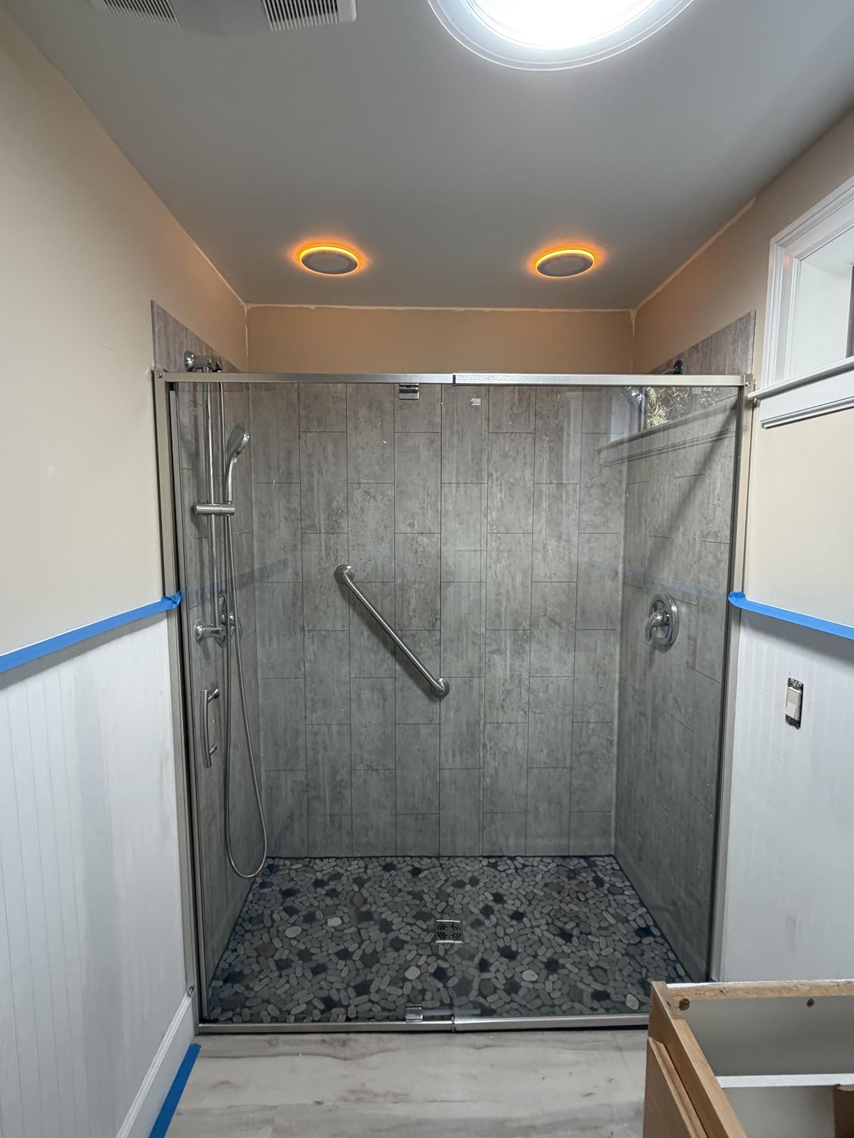 Palisade 78in x 60in x 36in Waterproof Vinyl Shower Surround Kit with Accessories in Urban Glacier customer photo 1