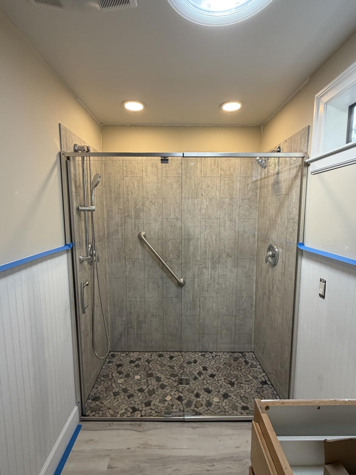 Palisade 78in x 60in x 36in Waterproof Vinyl Shower Surround Kit with Accessories in Urban Glacier customer photo 2