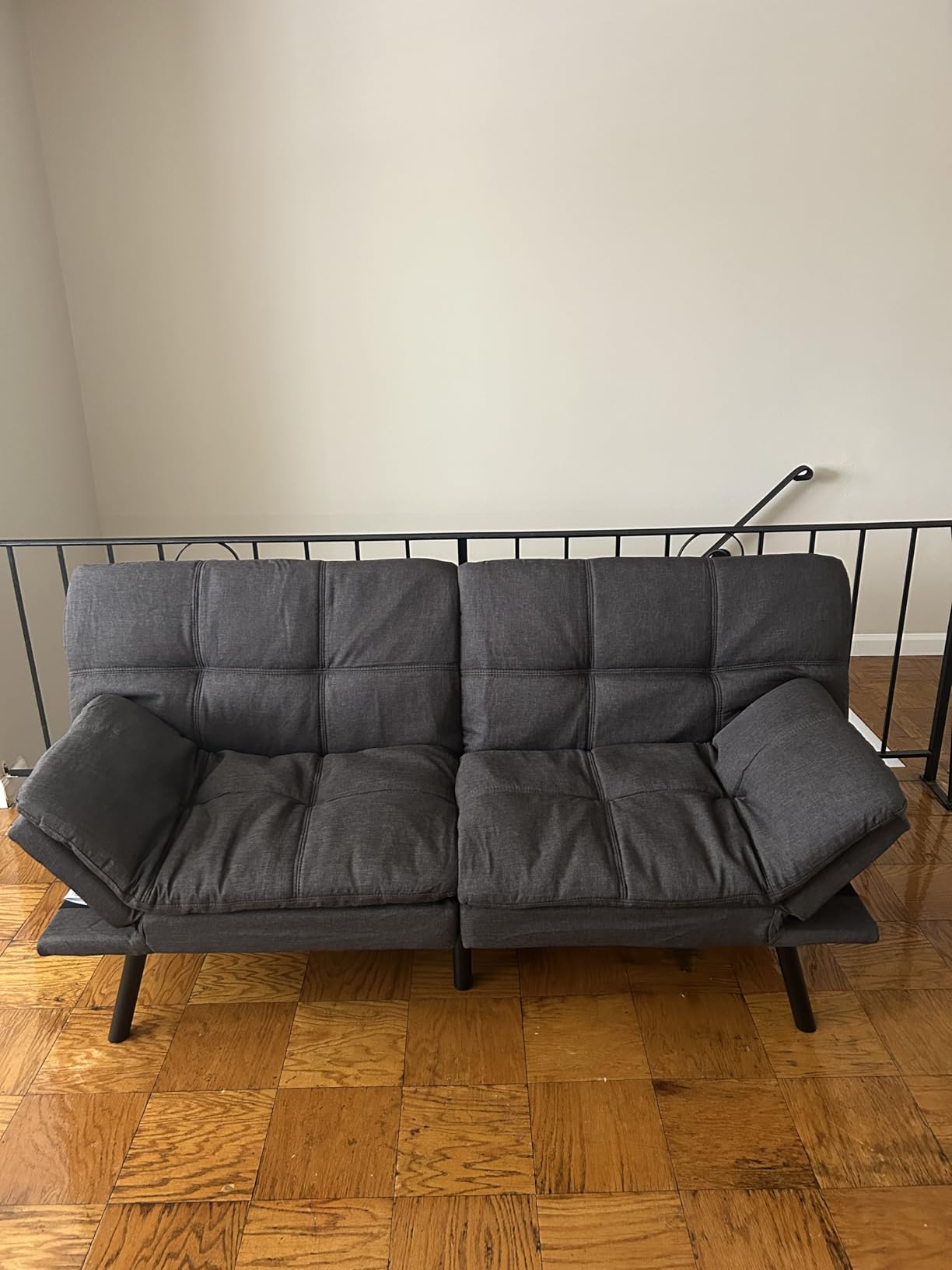 Amazon Basics Futon Sofa Bed, Convertible Memory Foam Sofa Couch with Adjustable Positions for Small Living Room, Office, Apartment, Dark Grey Linen Fabric customer photo 2
