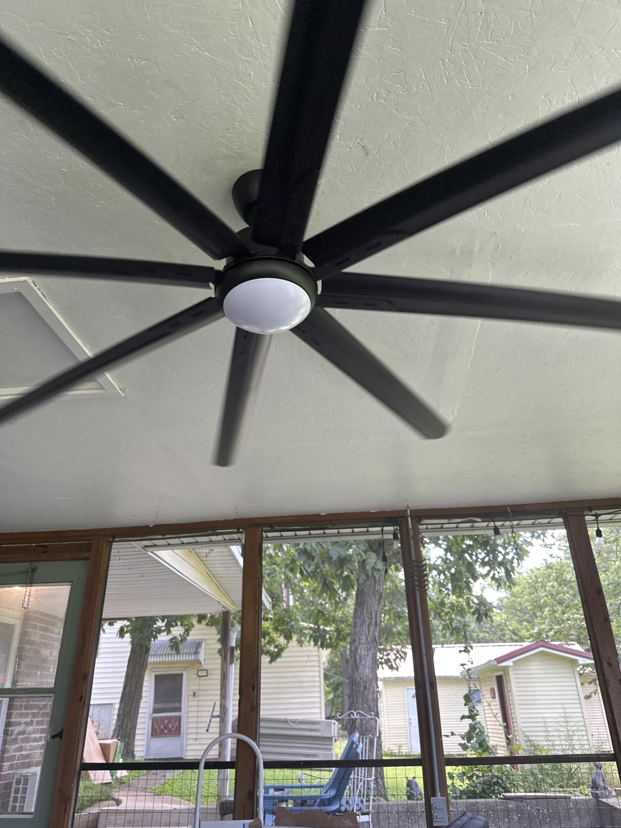 96 Inch Industrial Ceiling Fans with Lights 3CCT, Large Ceiling Fan DC Motor Quiet, Garage Ceiling Fan 1-6 Wind Speeds Reversible, 8 Aluminum Blades, Indoor/Outdoor Ceiling Fans for Patios, Black customer photo 2