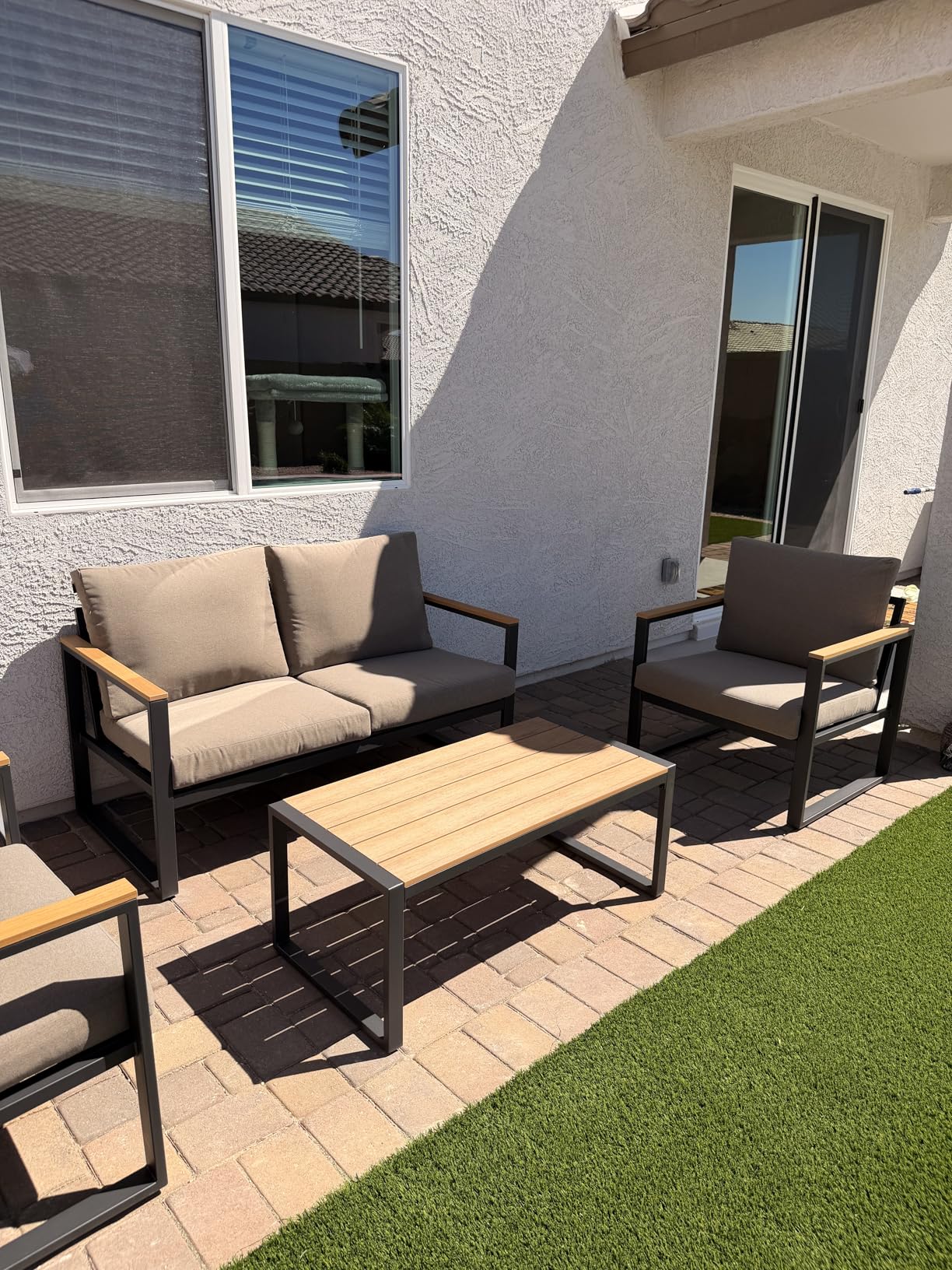 Patio Furniture Set, 4 Pieces Outdoor Patio Furniture with Coffee Table Set, Metal Patio Conversation Sets with Washable and High-Resiliency Sponge Cushions, Upgarded Beige customer photo 1