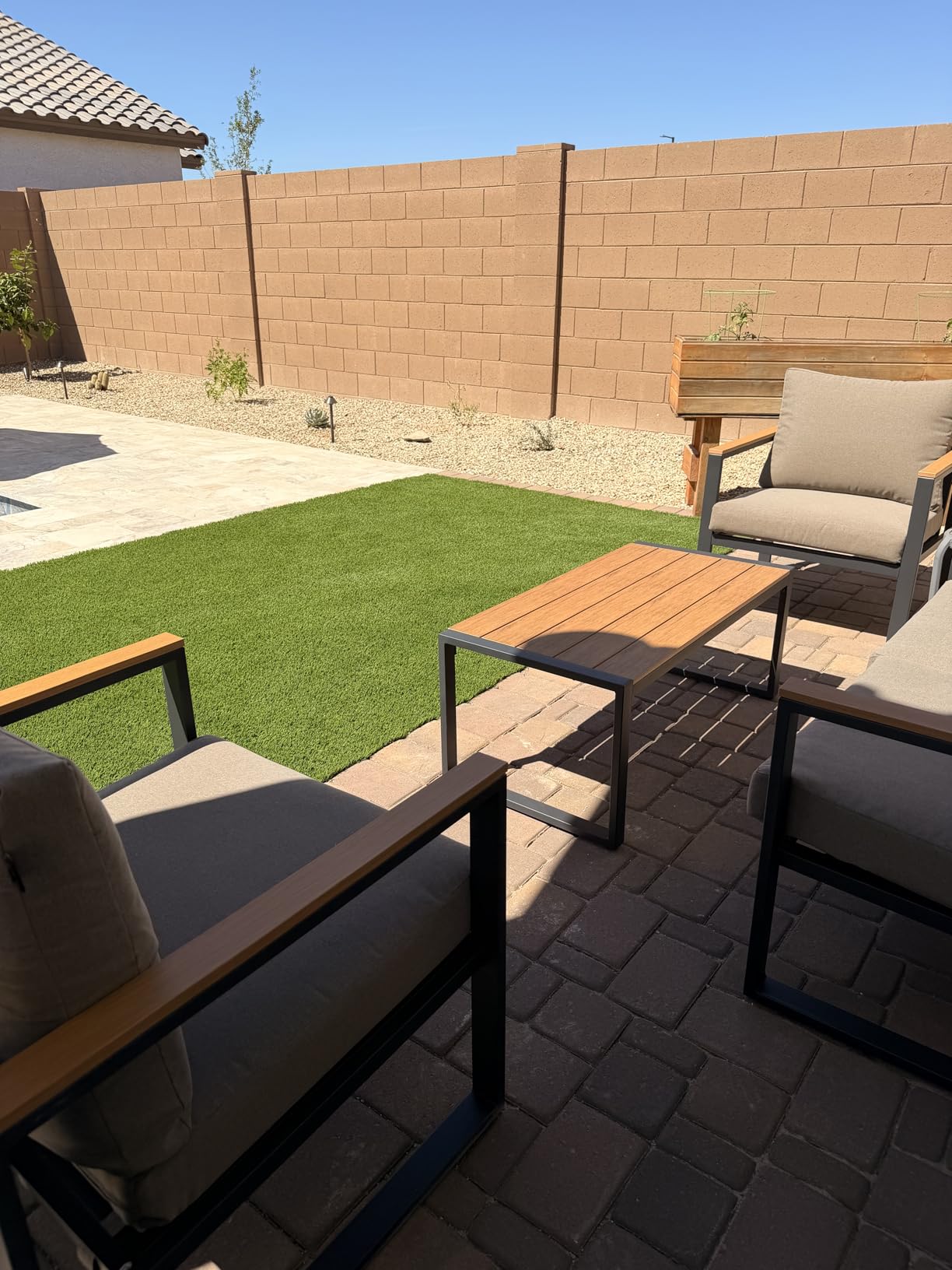 Patio Furniture Set, 4 Pieces Outdoor Patio Furniture with Coffee Table Set, Metal Patio Conversation Sets with Washable and High-Resiliency Sponge Cushions, Upgarded Beige customer photo 2