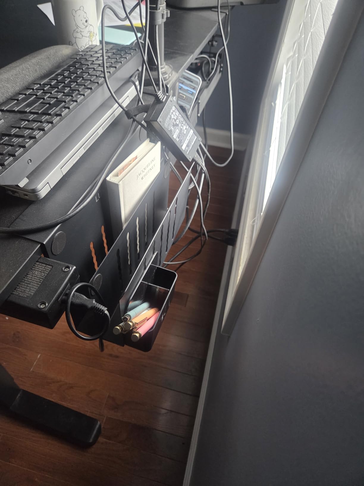 Under Desk Cable Management Tray Small - Clamp-Mounted Wire Organizer & Cord Management Under Desk Holder, No-Drill Metal Cable Tray for Home Office (Black) customer photo 2
