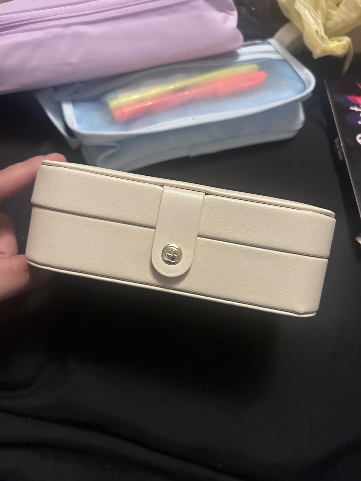 VLANDO Travel Jewelry Case for Women Girls, Gifts for Mother, PU Leather Small Jewelry Box for Rings, Necklaces, Bracelets, Earring Holder Organizer Storage for Travel Essentials - Beige customer photo 1